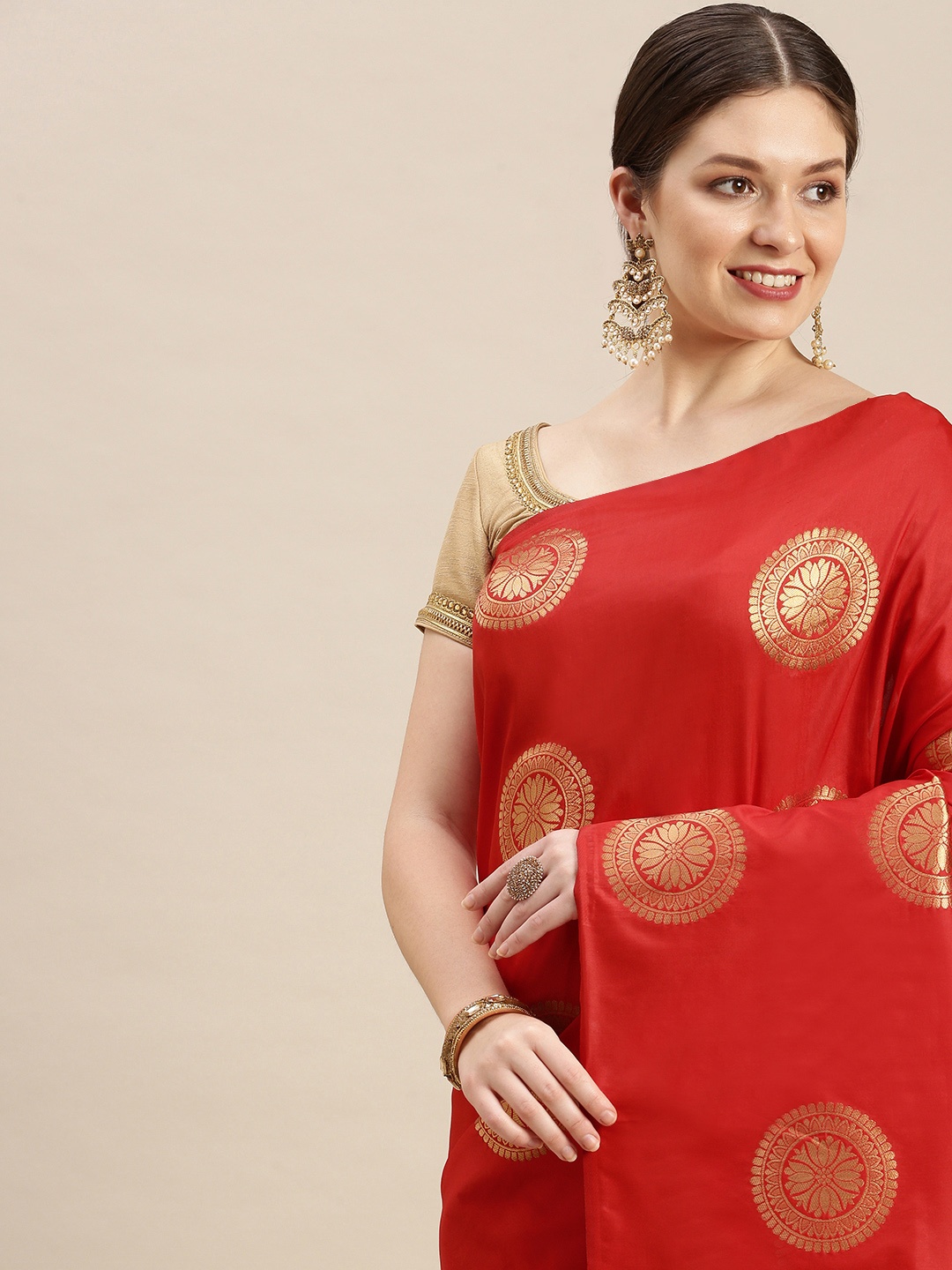 

MARGI DESIGNERS Ethnic Motifs Zari Saree, Red