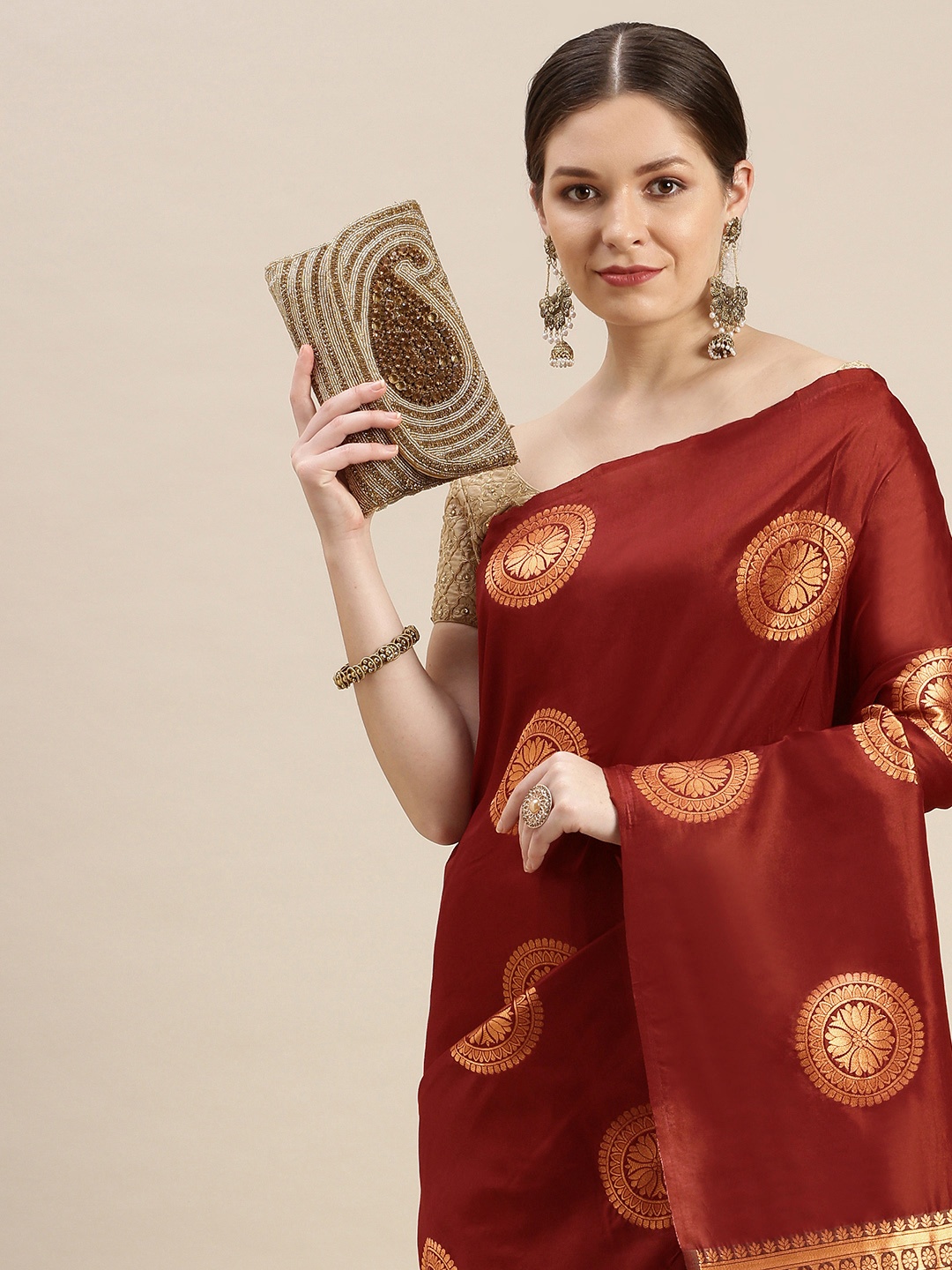 

MARGI DESIGNERS Woven Design Zari Banarasi Saree, Maroon