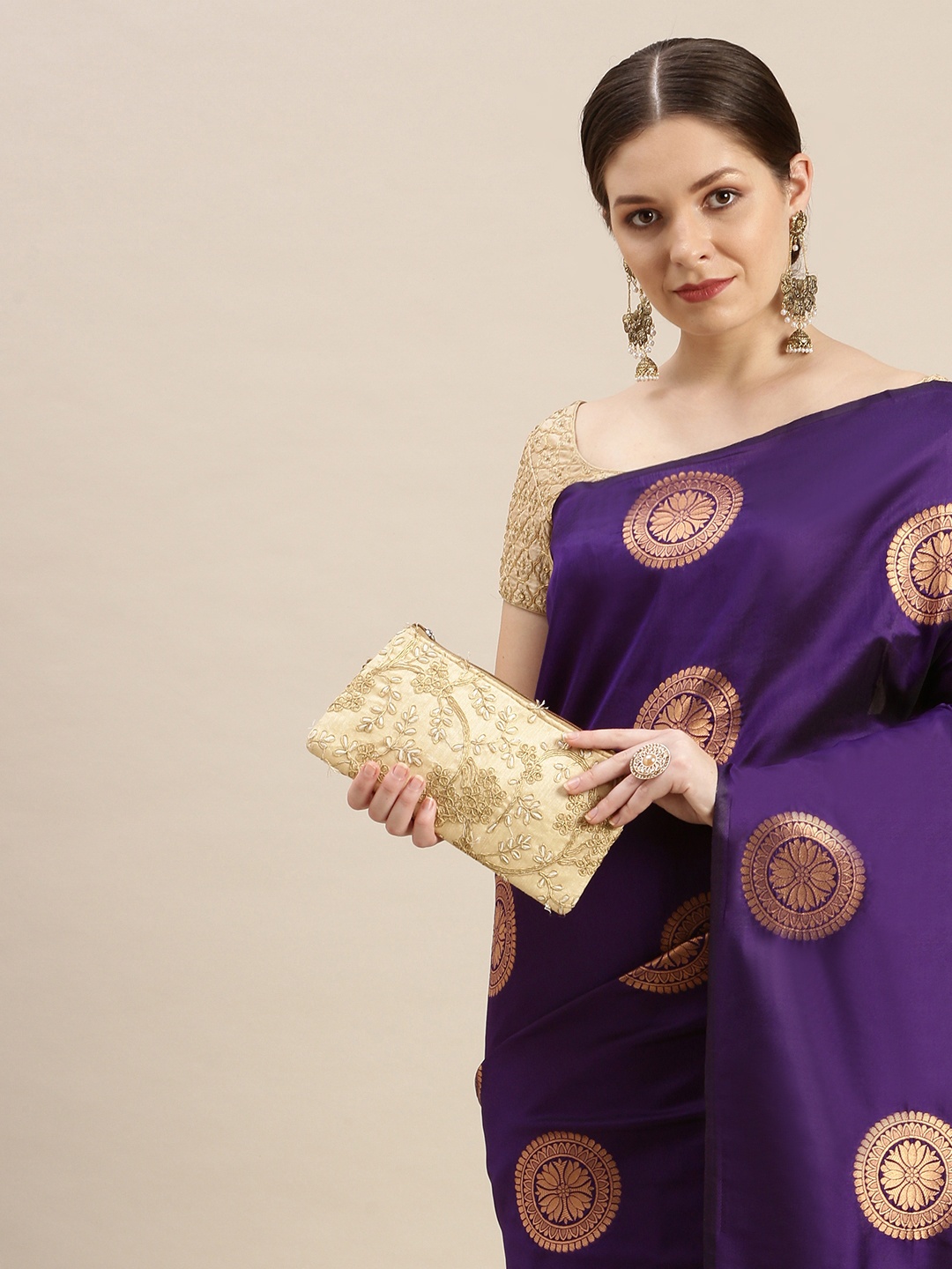 

MARGI DESIGNERS Woven Design Zari Banarasi Saree, Purple