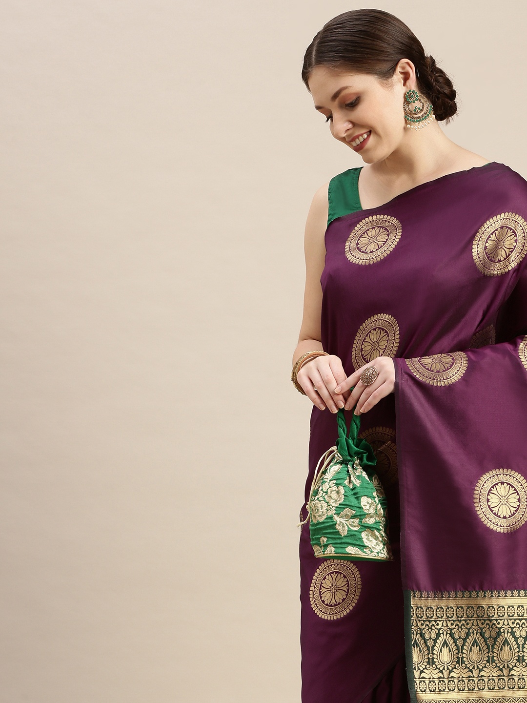 

MARGI DESIGNERS Ethnic Motifs Zari Saree, Purple