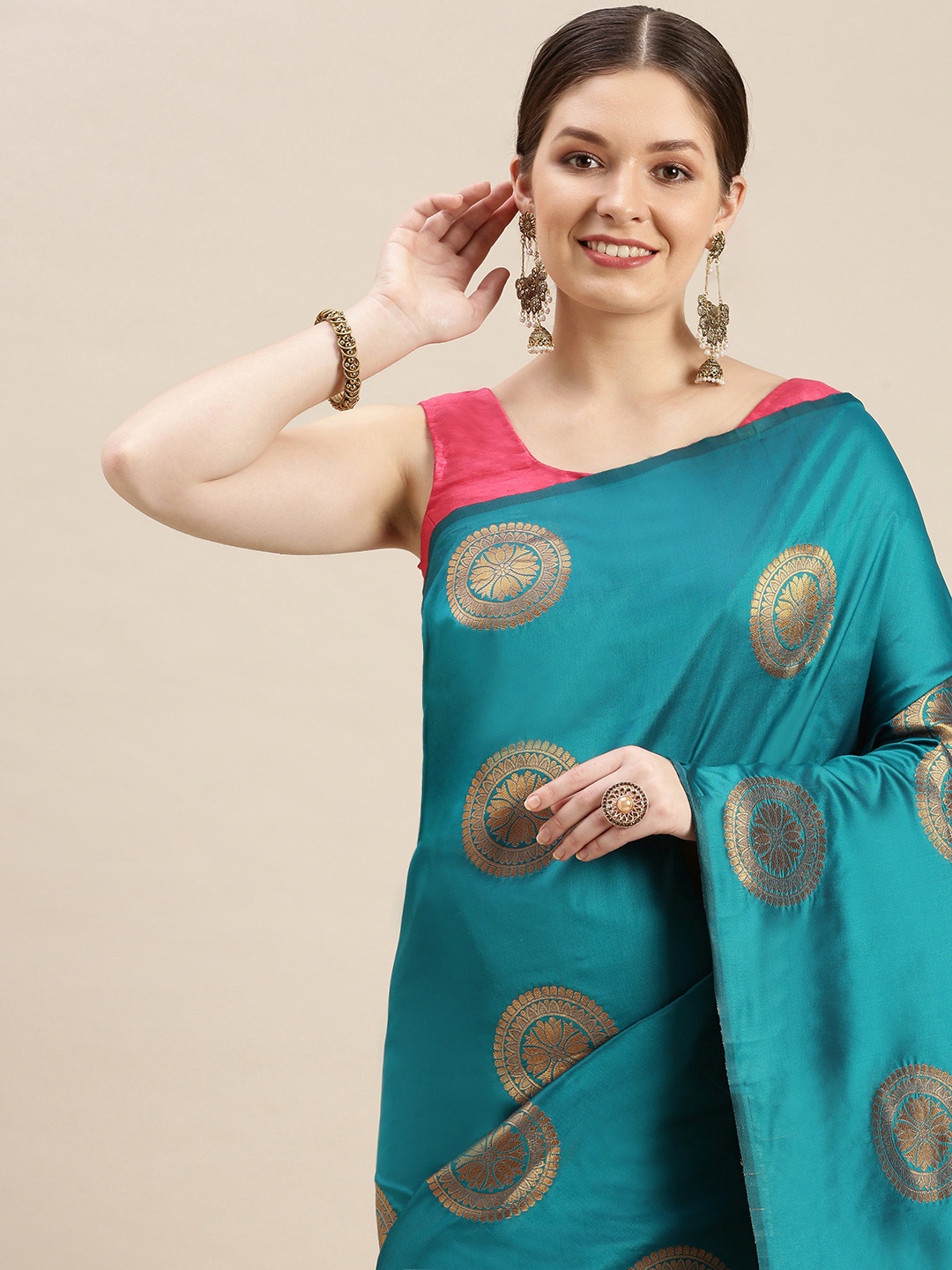

MARGI DESIGNERS Woven Design Zari Banarasi Saree, Teal