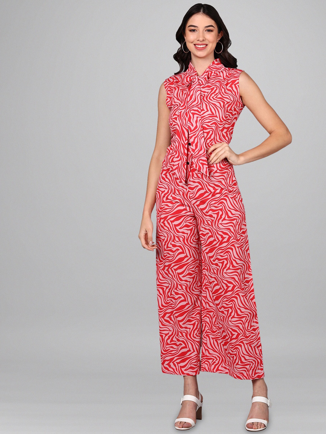 

Fashfun Women Printed Basic Jumpsuit, Red