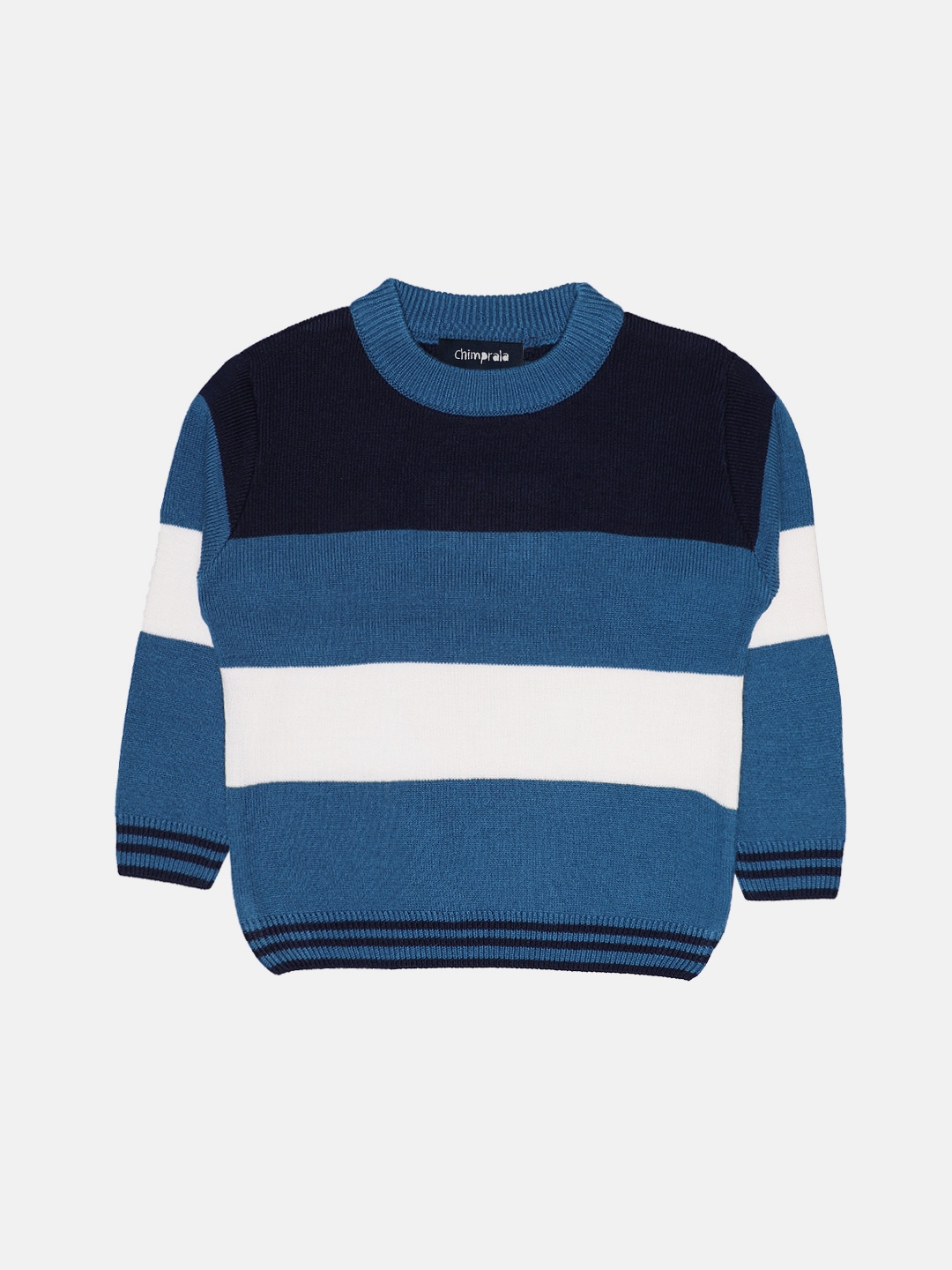 

CHIMPRALA Boys Blue & Off White Colourblocked Pullover
