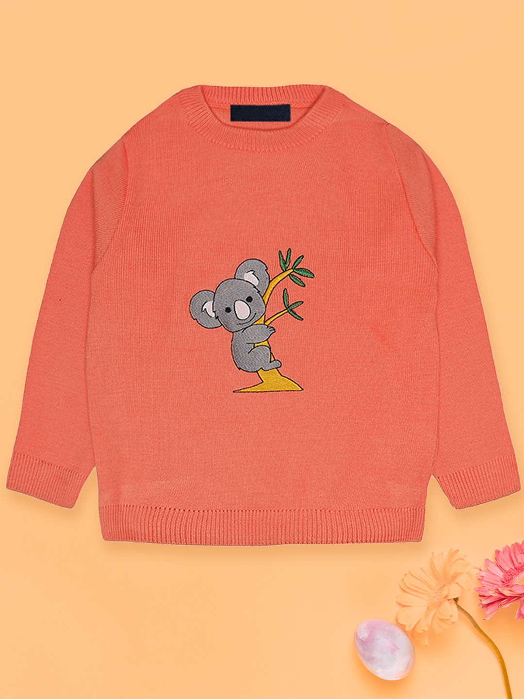 

CHIMPRALA Boys Orange & Grey Animal Graphics Printed Woolen Pullover