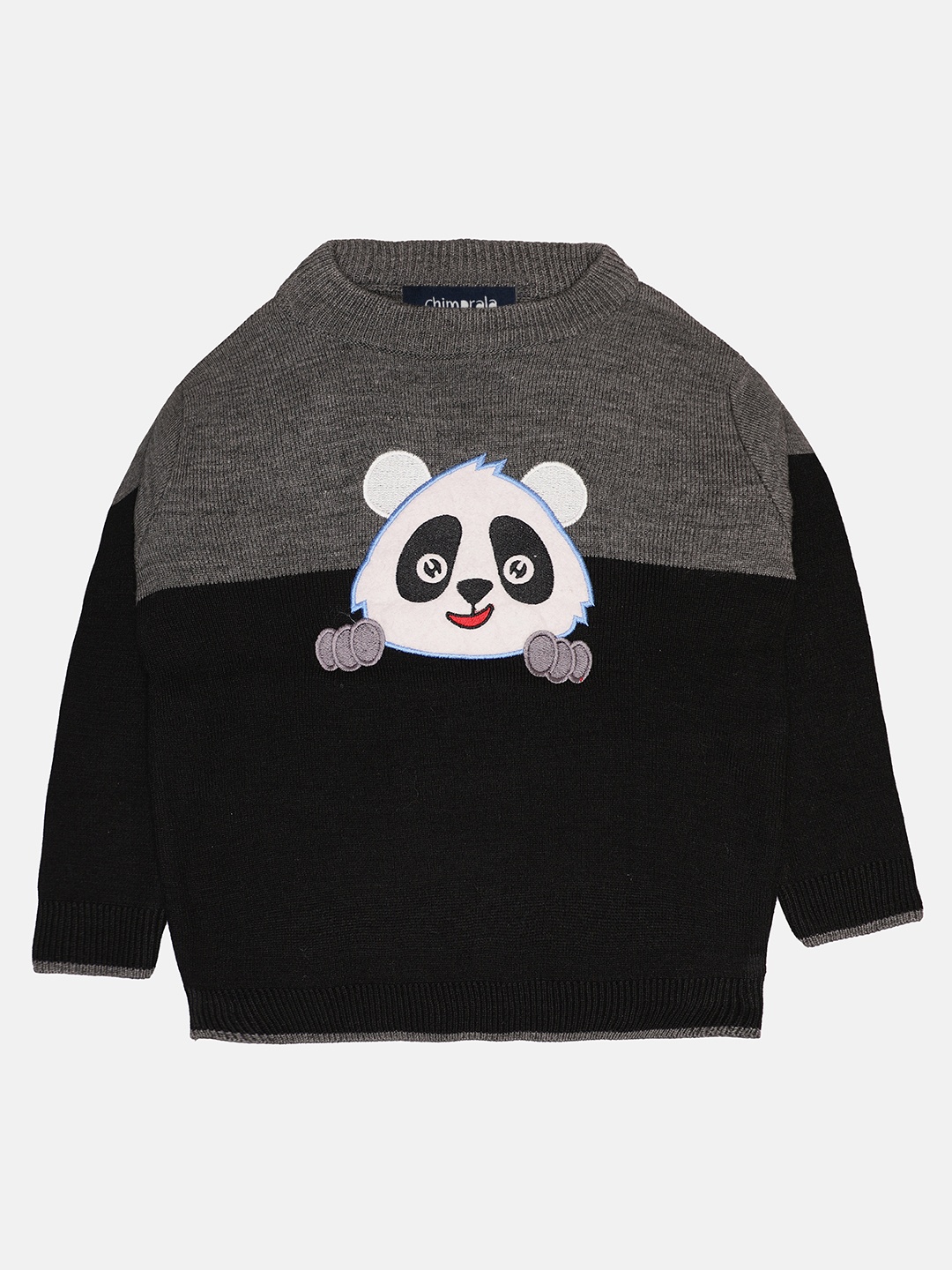 

CHIMPRALA Boys Black & Grey Animal Colourblocked Pullover