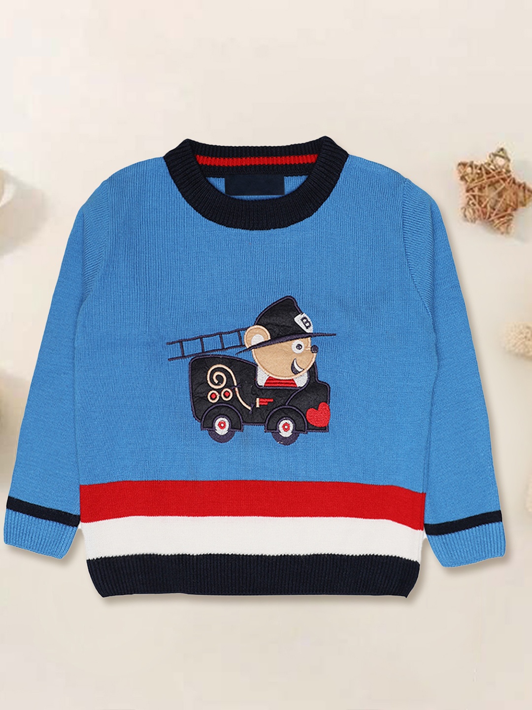 

CHIMPRALA Boys Blue & Brown Embroidered Woolen Pullover