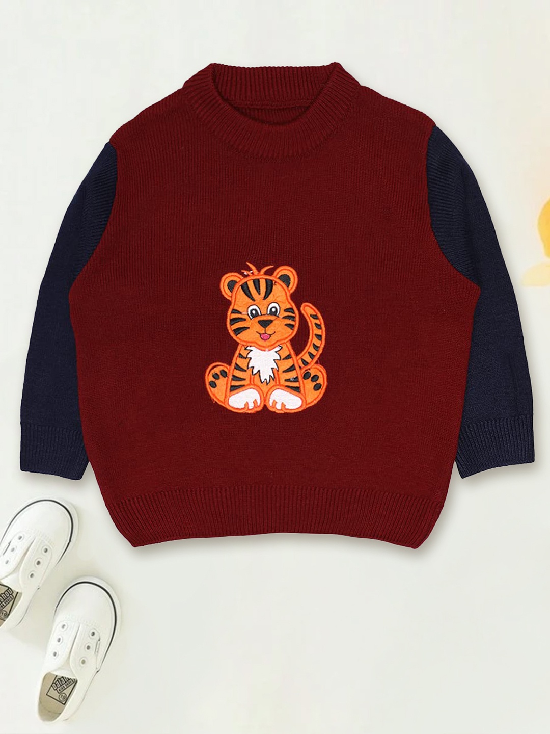 

CHIMPRALA Boys Maroon & Black Animal Graphics Woolen Pullover