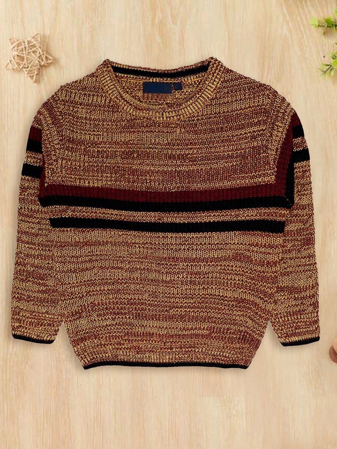 

CHIMPRALA Boys Brown & Maroon Striped Pullover
