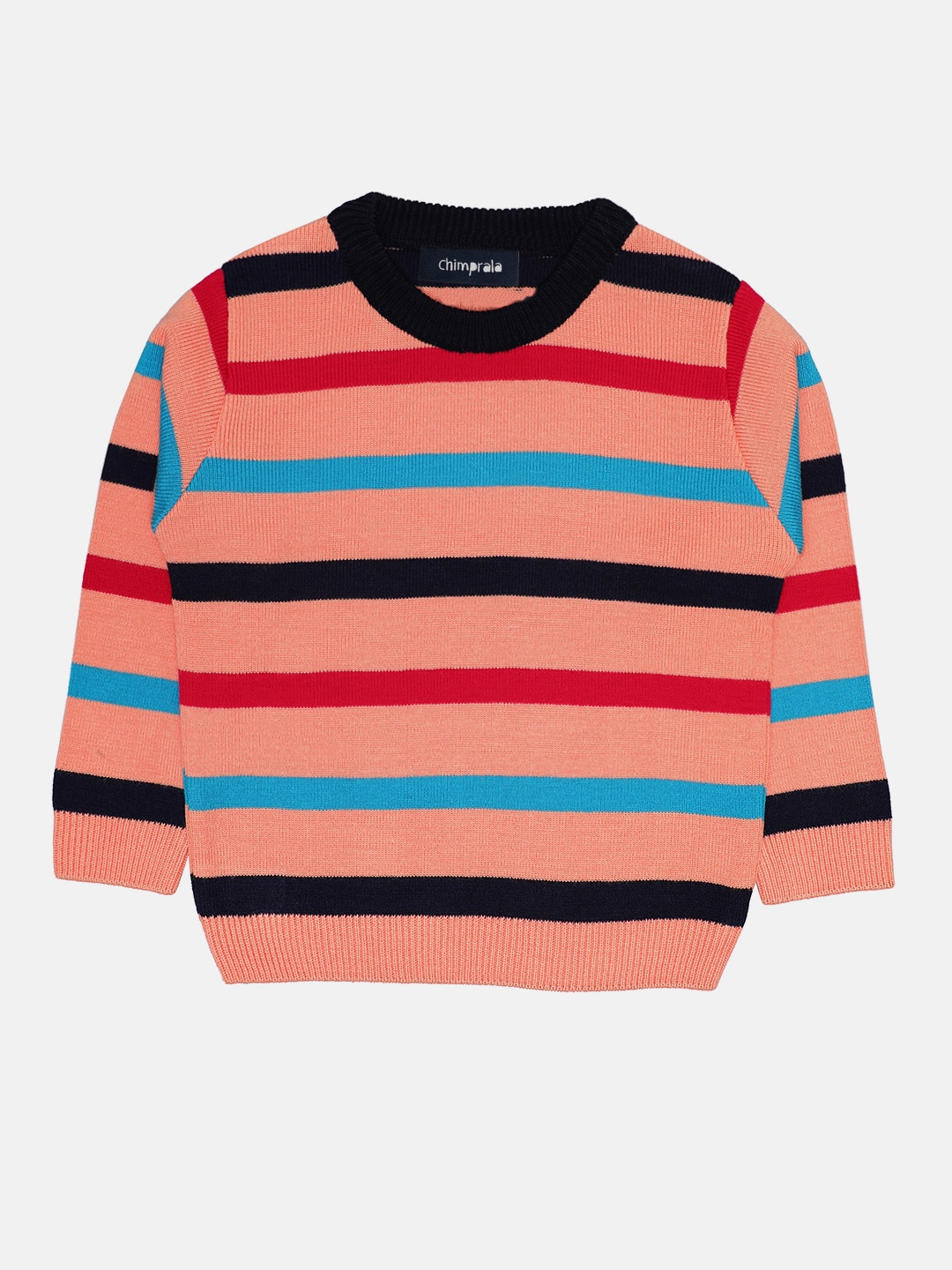 

CHIMPRALA Girls Pink & Red Striped Woolen Pullover