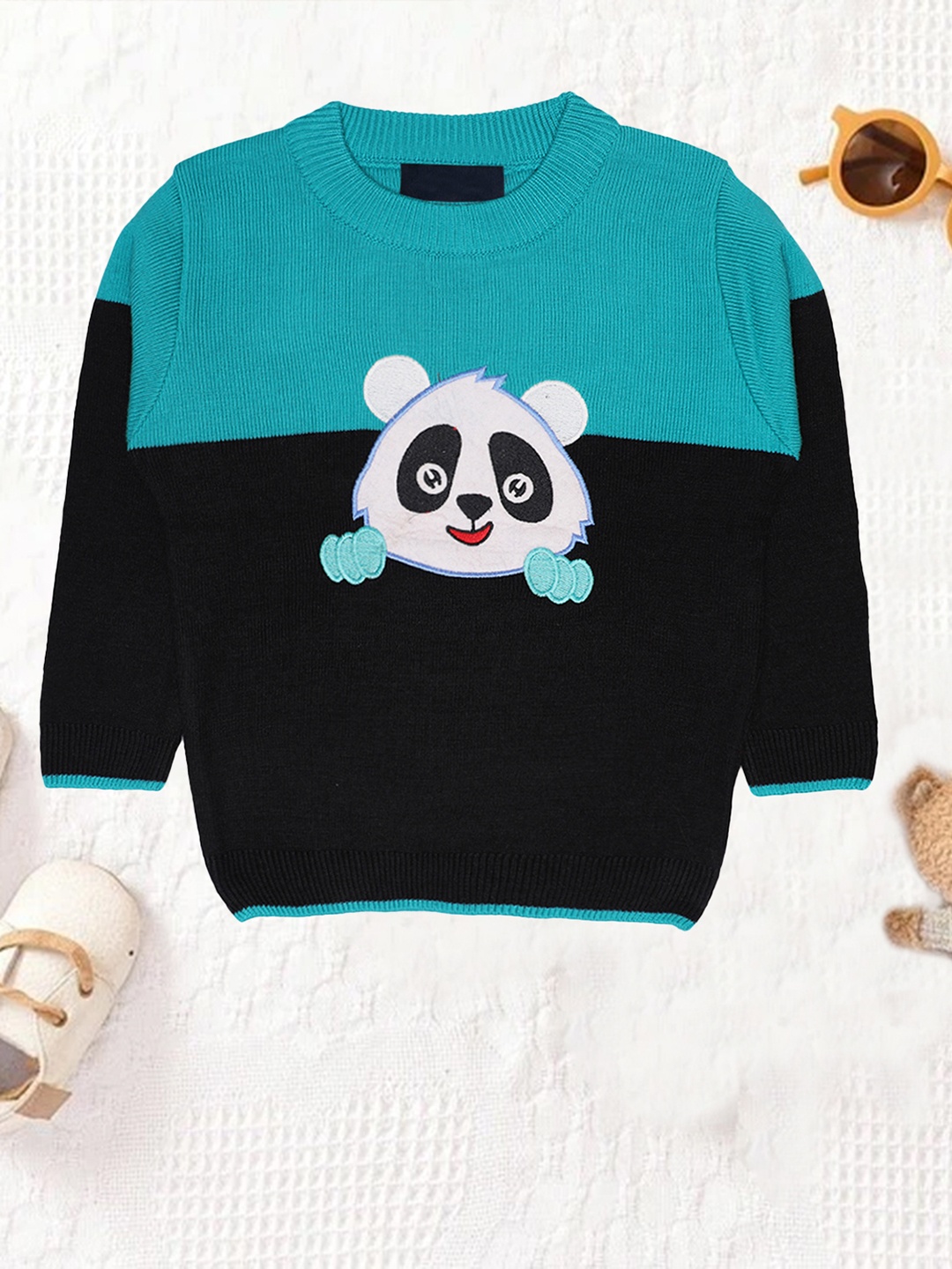 

CHIMPRALA Boys Blue & Black Colourblocked Woolen Pullover