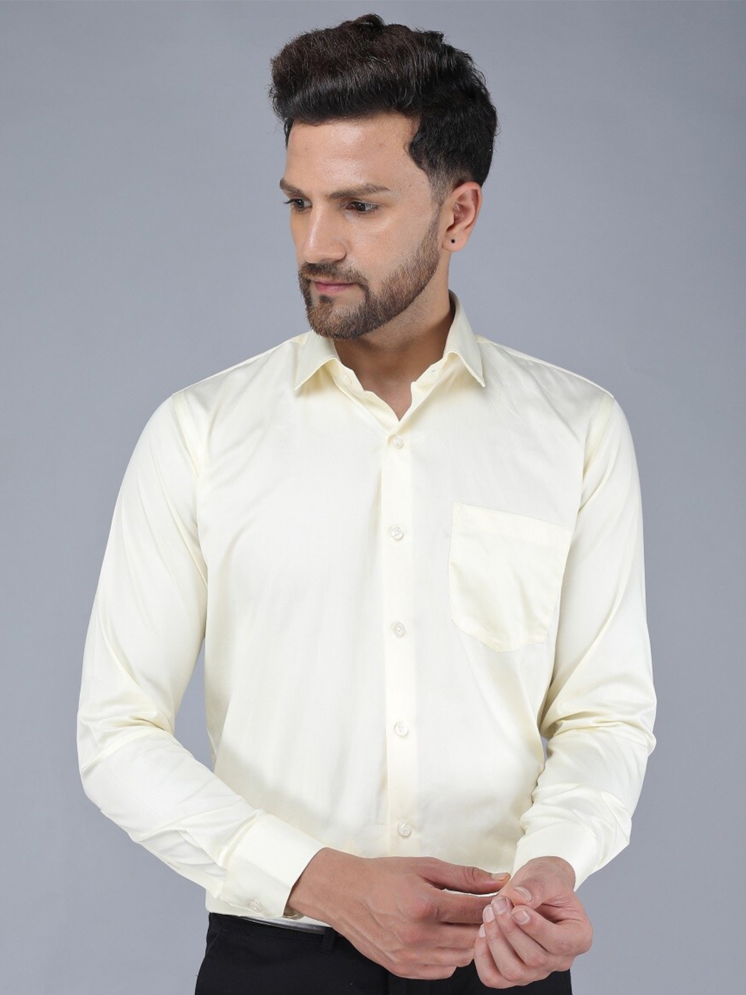 

TQS Men Cream-Coloured Classic Formal Shirt