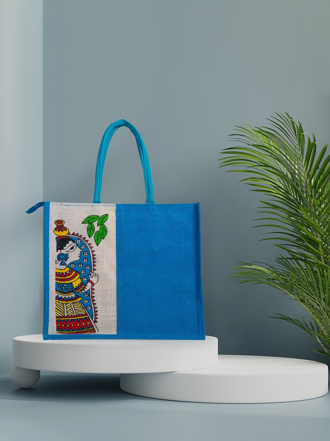 

Golden Peacock Blue Colourblocked Oversized Shopper Tote Bag with Applique