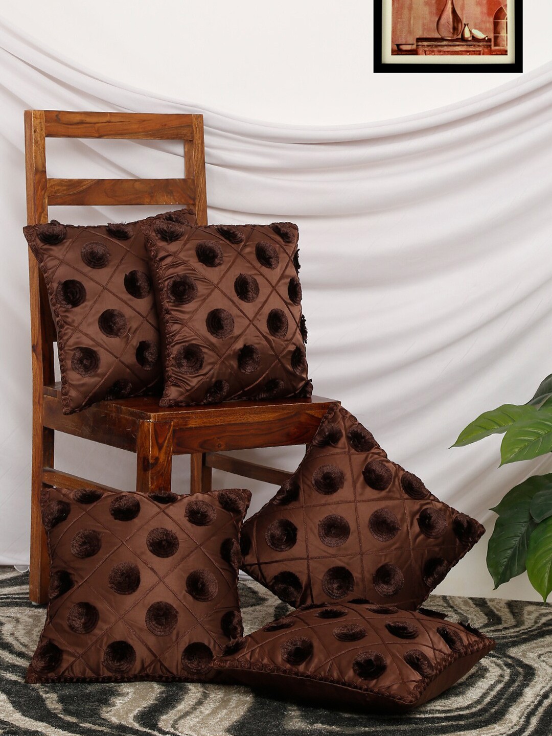 

Slushy Mushy Set of 5 Geometric Square Cushion Covers, Brown