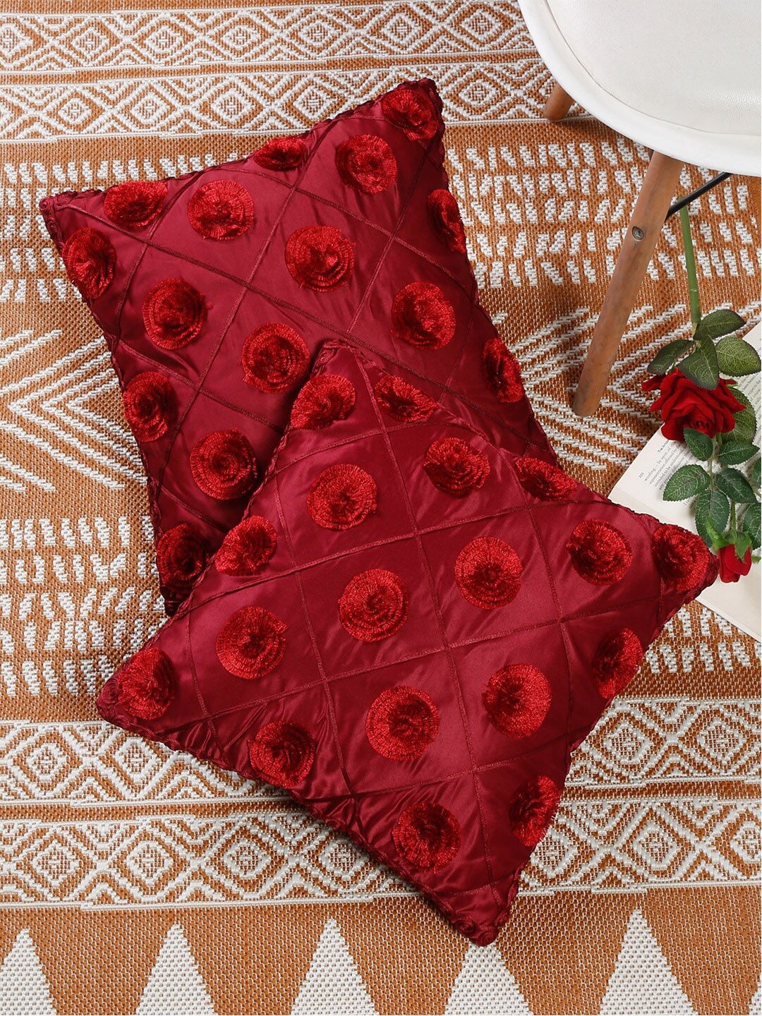 

Slushy Mushy Red Set of 2 Embroidered Square Cushion Covers