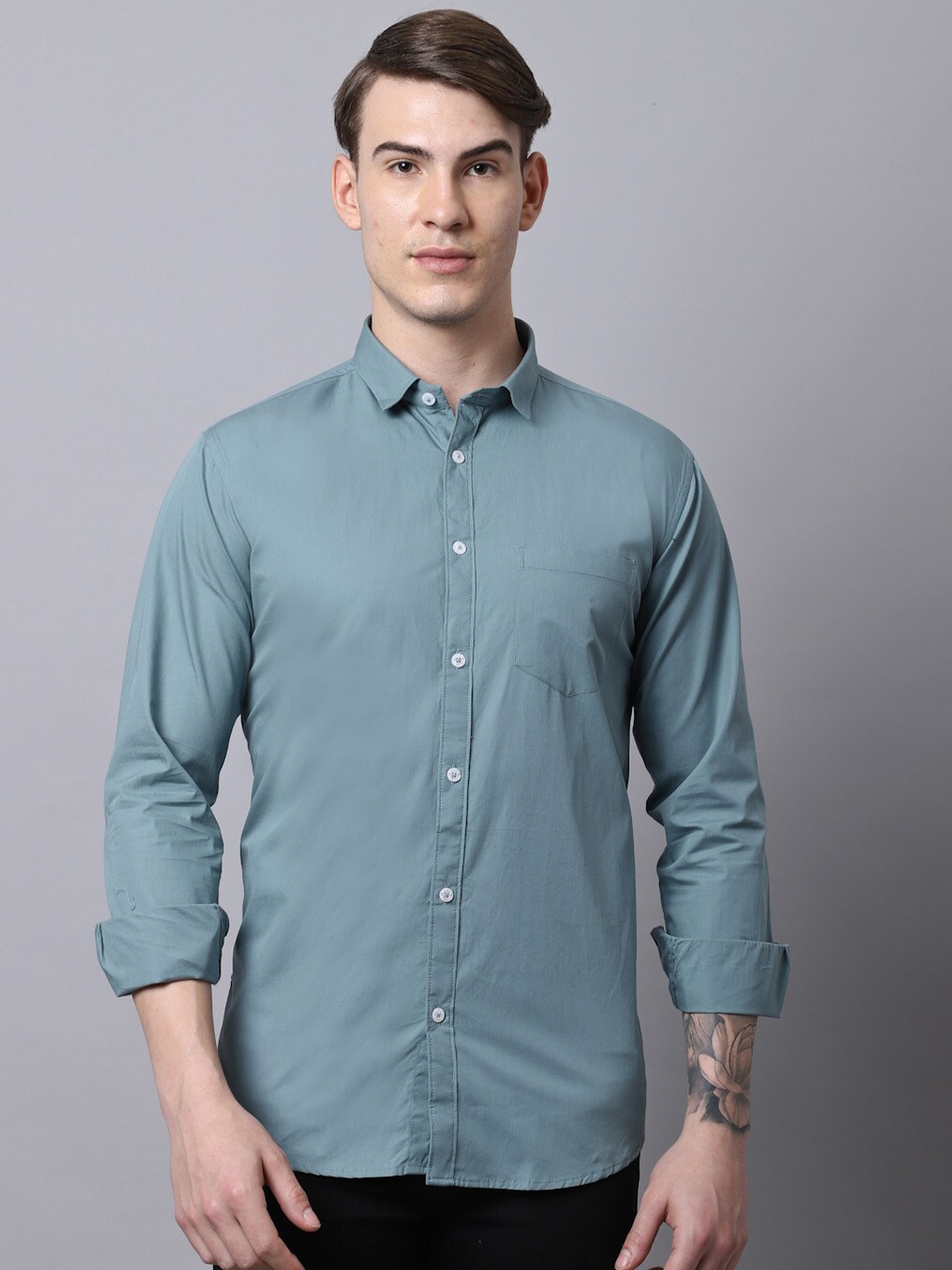

Majestic Man Men Teal Slim Fit Pure Cotton Casual Shirt