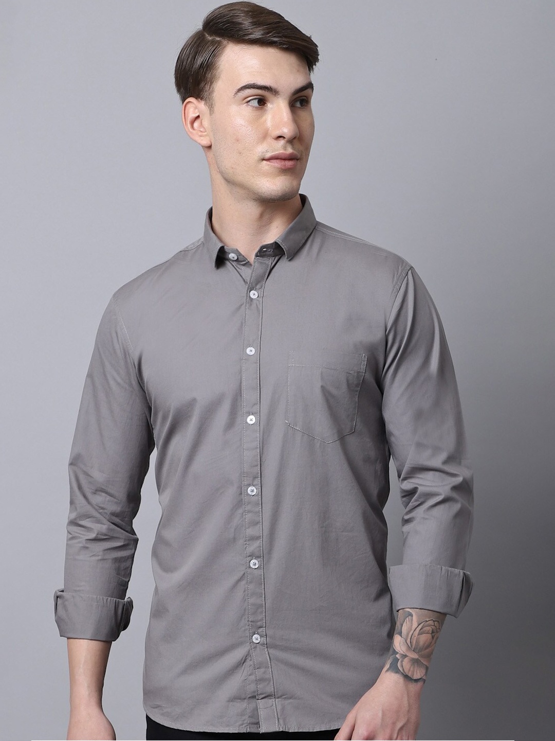 

Majestic Man Men Grey Slim Fit Pure Cotton Casual Shirt