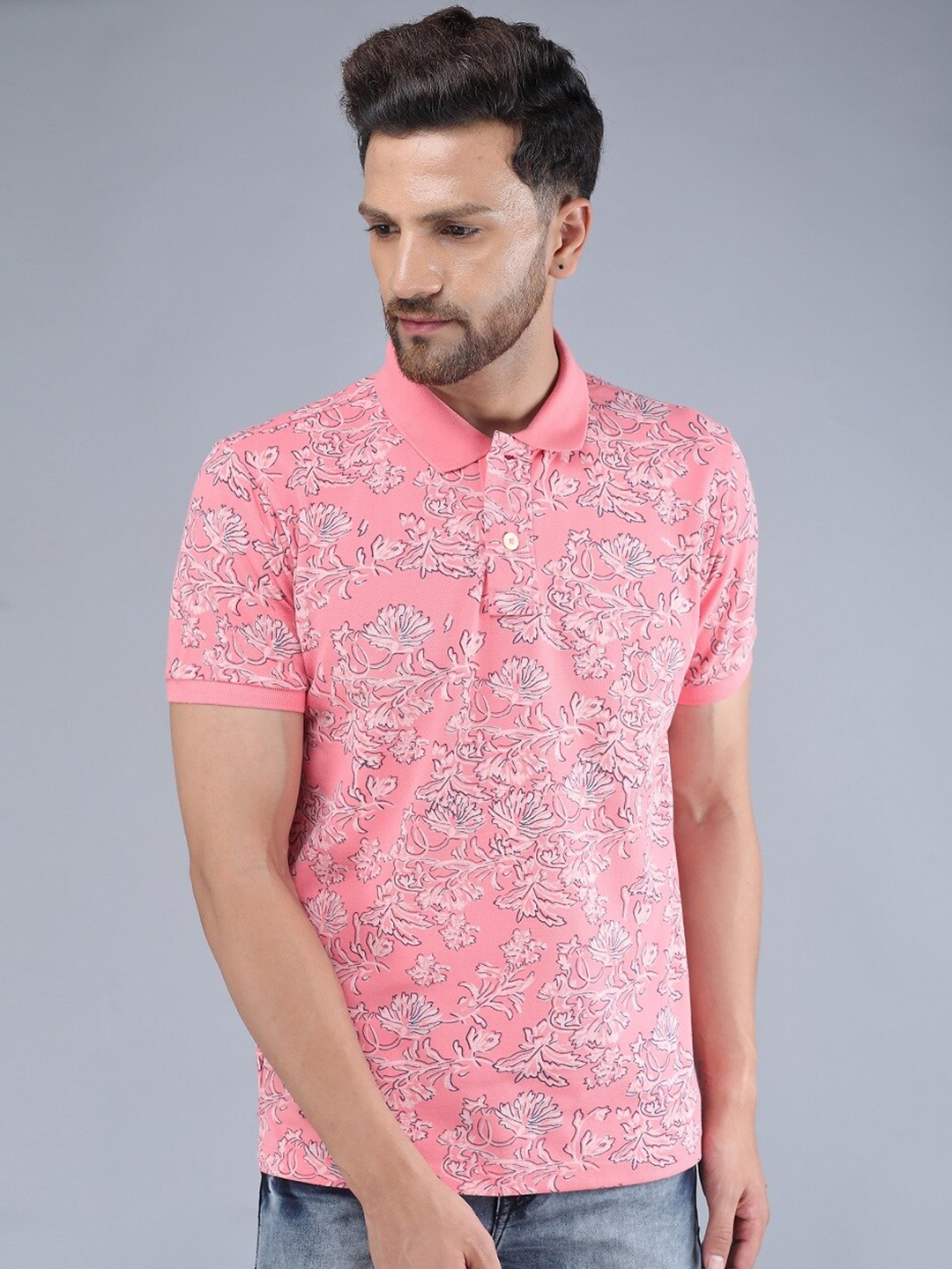 

TQS Men Pink Mandarin Collar Slim Fit T-shirt