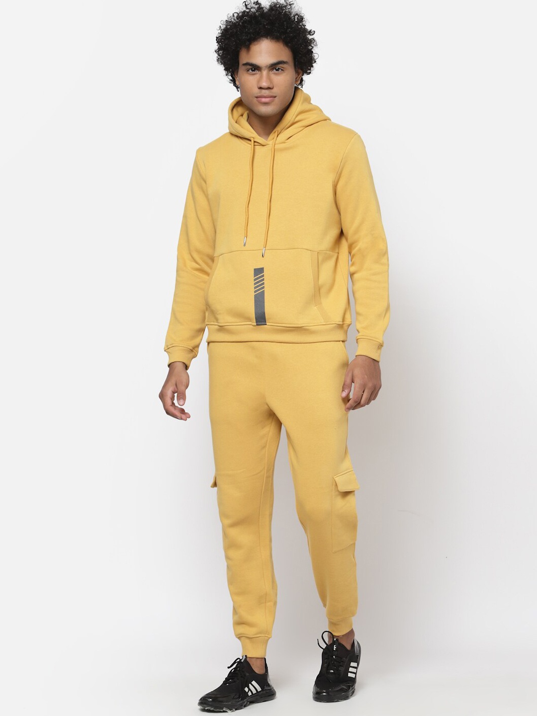 

YOONOY Men Mustard Solid Co-Ords