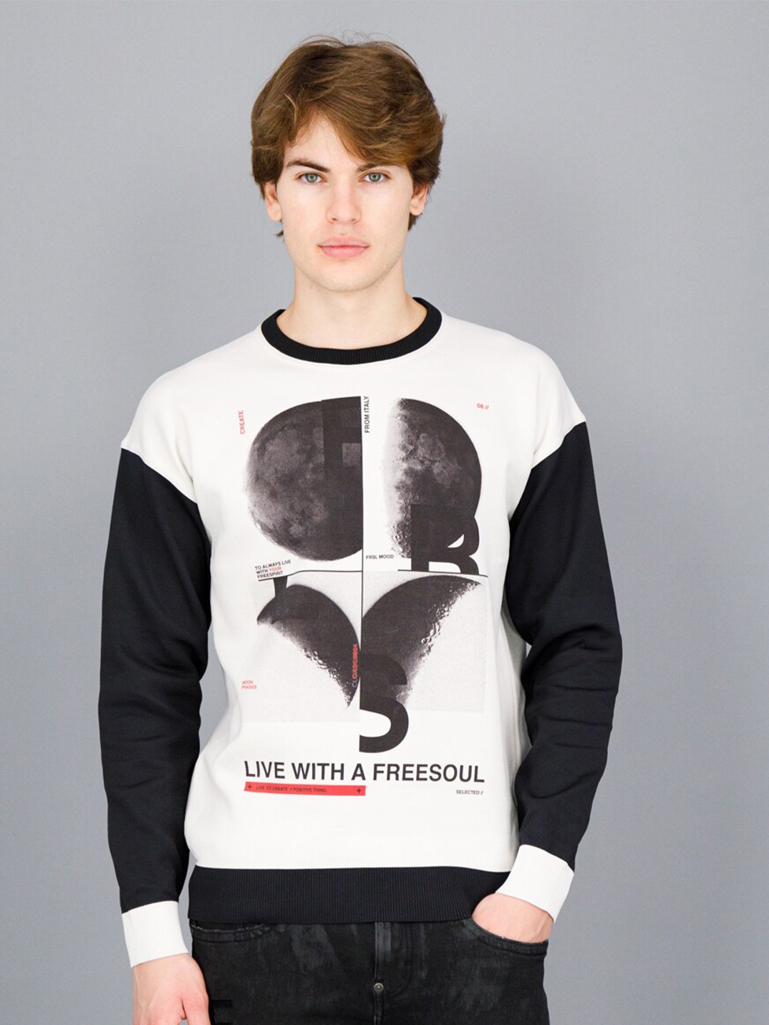 

FREESOUL Men Off White Printed Sweatshirt