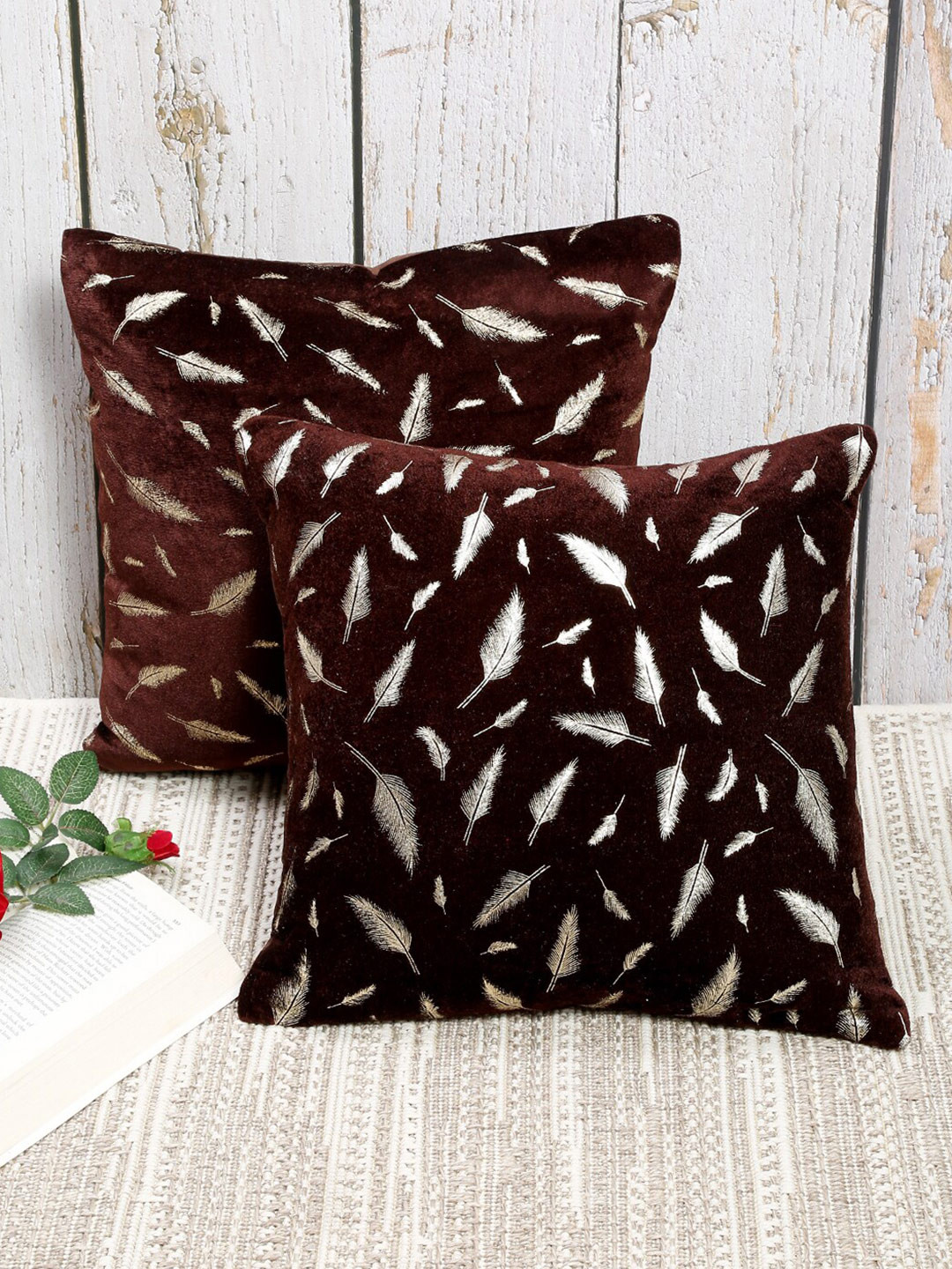 

Slushy Mushy Set of 2 Abstract Square Cushion Cover, Coffee brown