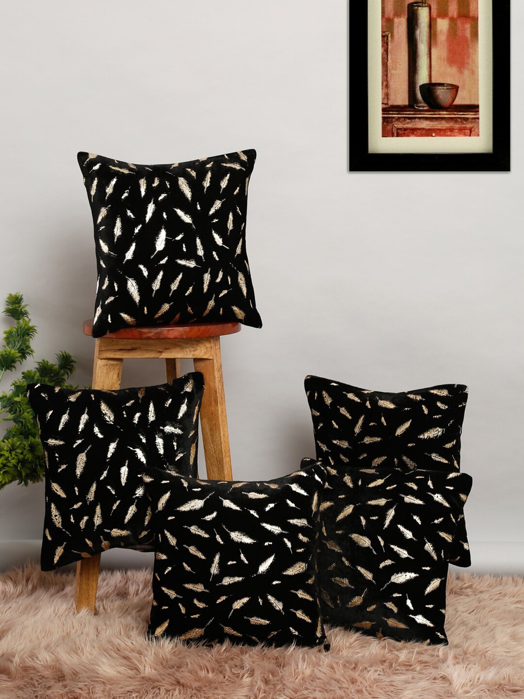 

Slushy Mushy Set of 5 Square Cushion Covers, Black