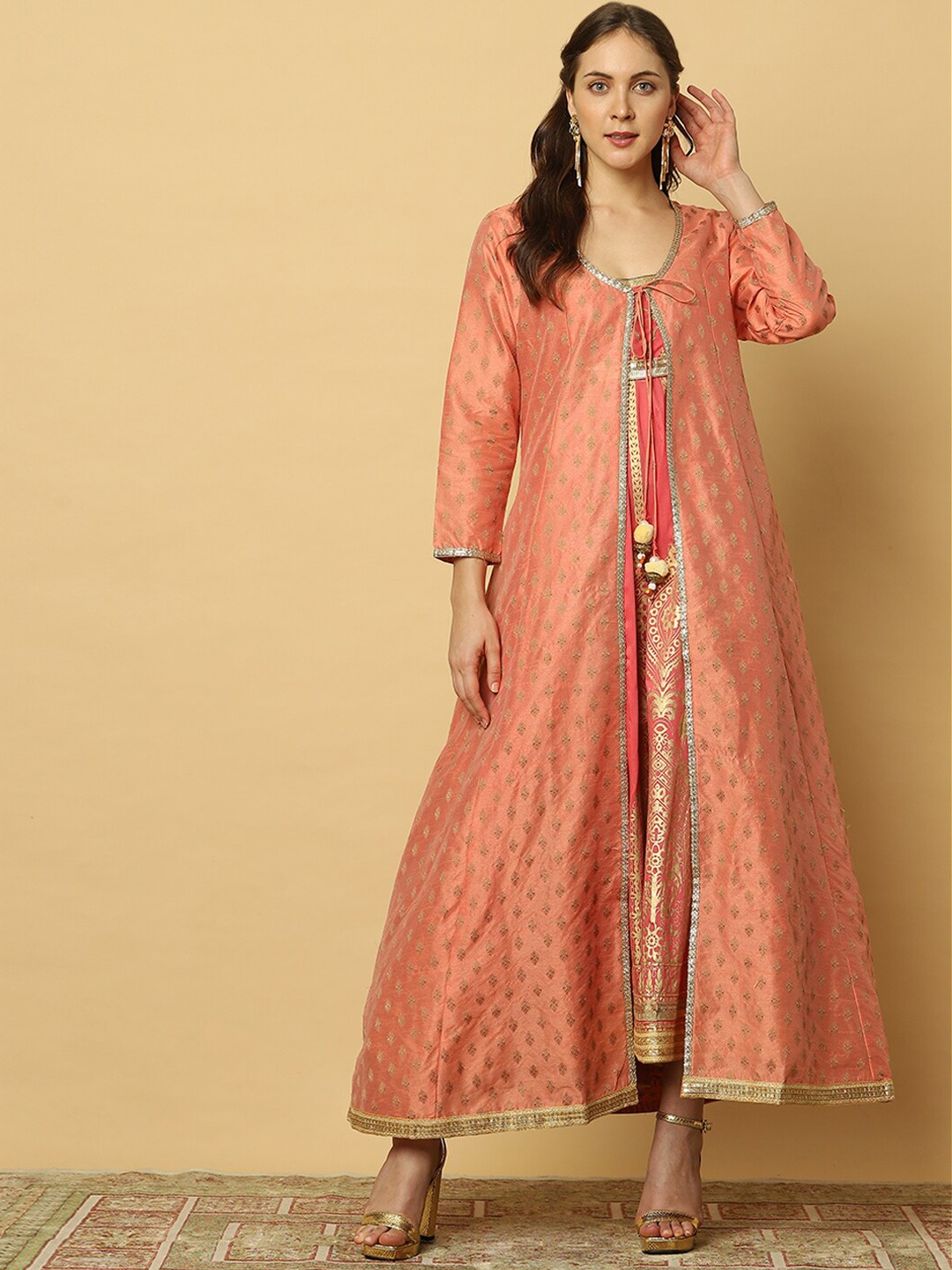 

Indifusion Women Orange Ethnic Motifs Layered Kurta