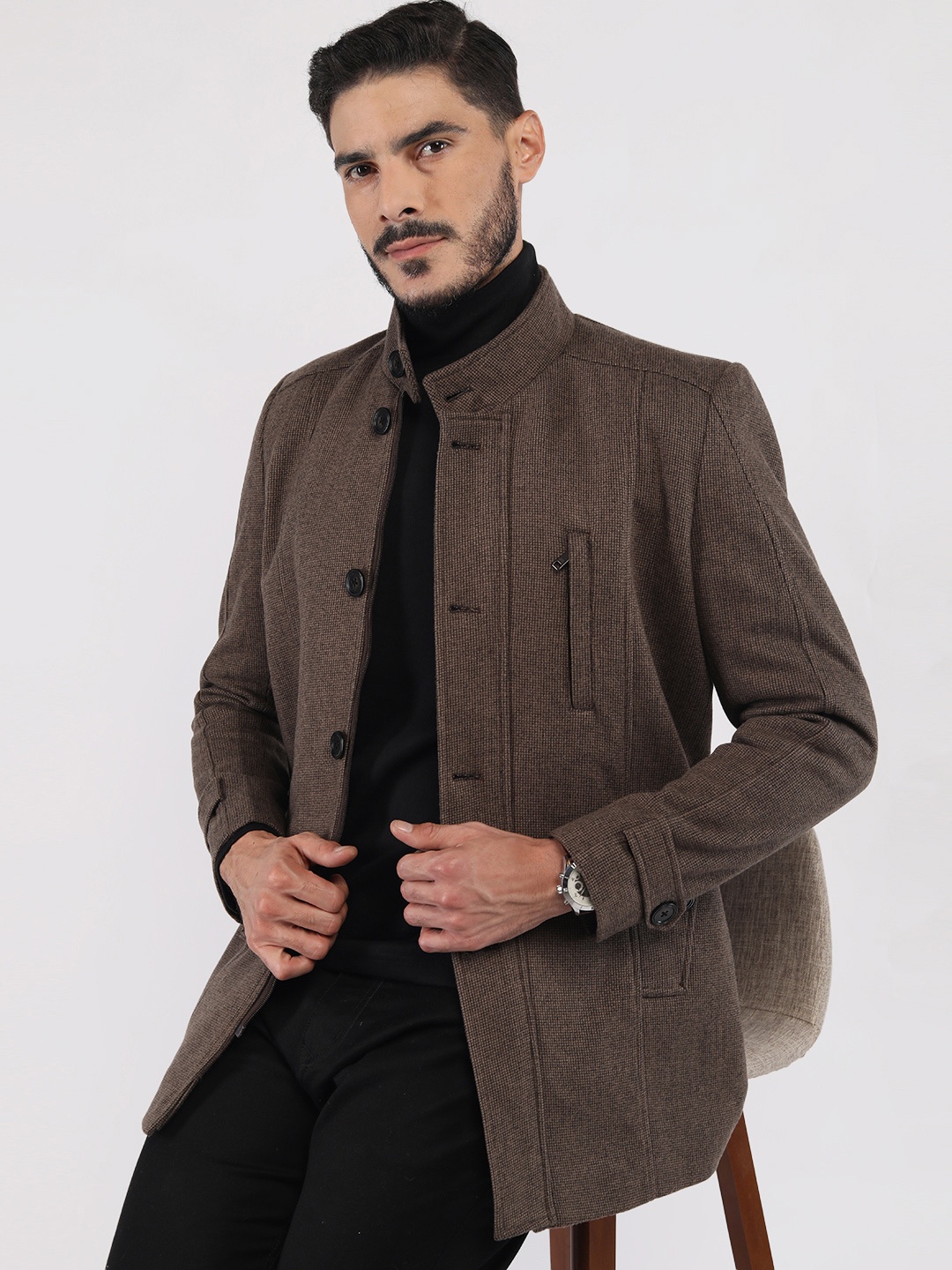 

LURE URBAN Men Brown Solid Trench Coats