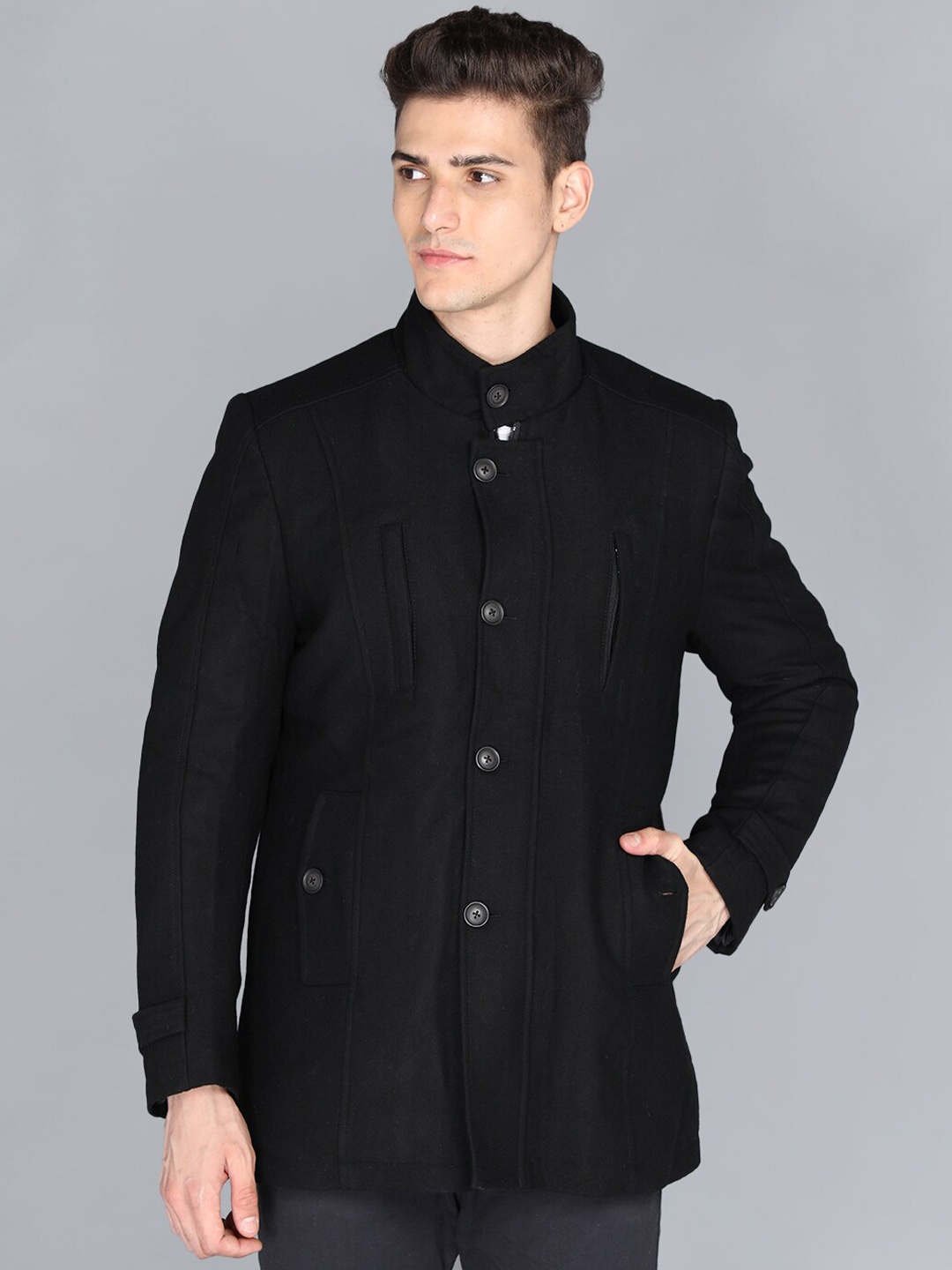 

LURE URBAN Men Black Solid Wool Trench Coats