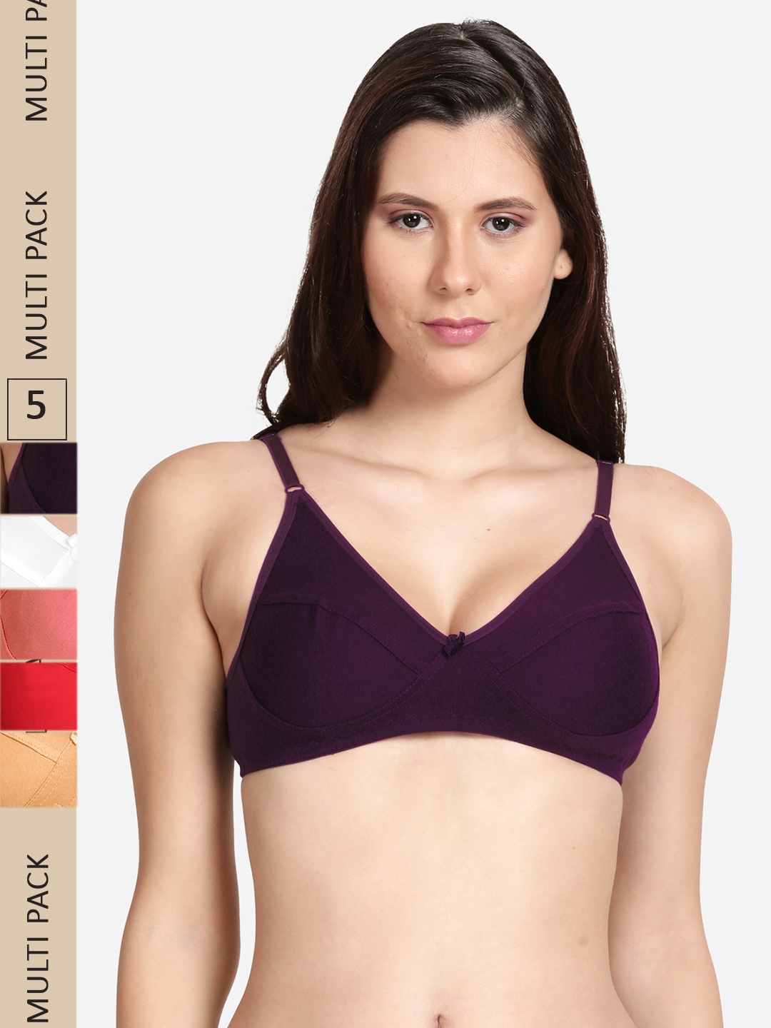 

shyaway Pack of 5 Non-Wired All Day Comfort Cotton Bra, Red
