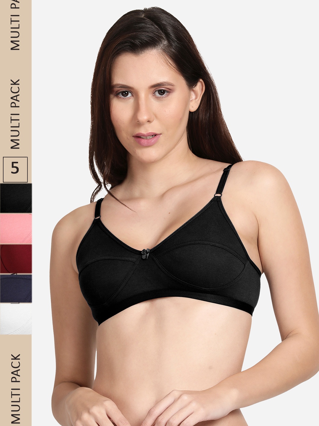 

shyaway Pack Of 5 Cotton Non Padded Non-Wired Bra, Black