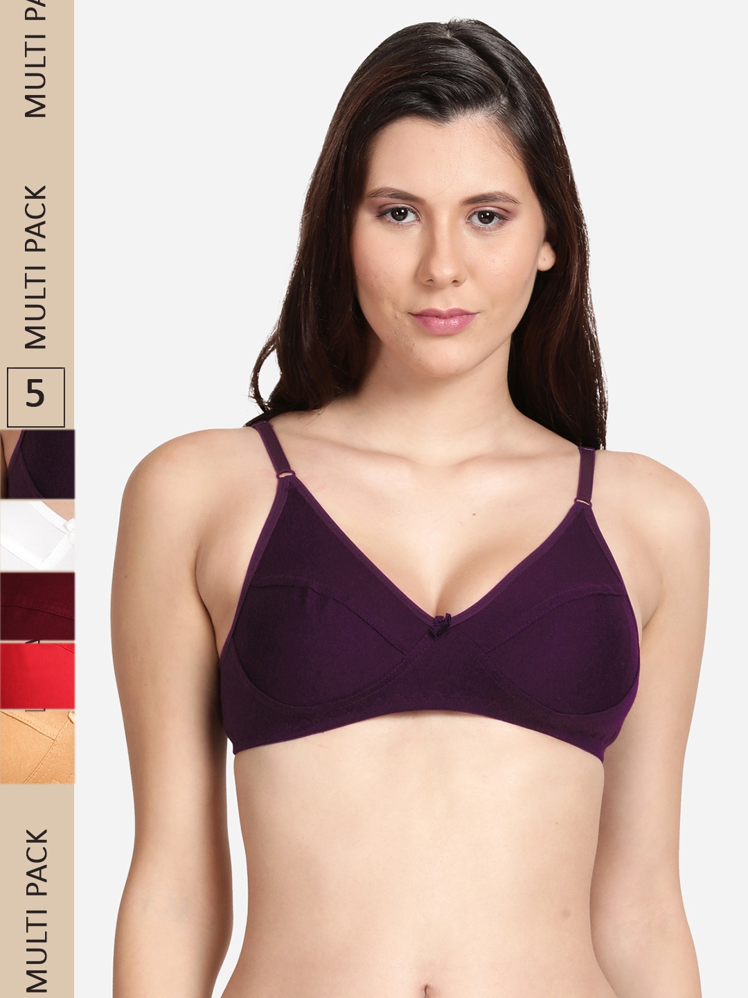 

shyaway Pack Of 5 Cotton Non Padded Non-Wired Bra, Red