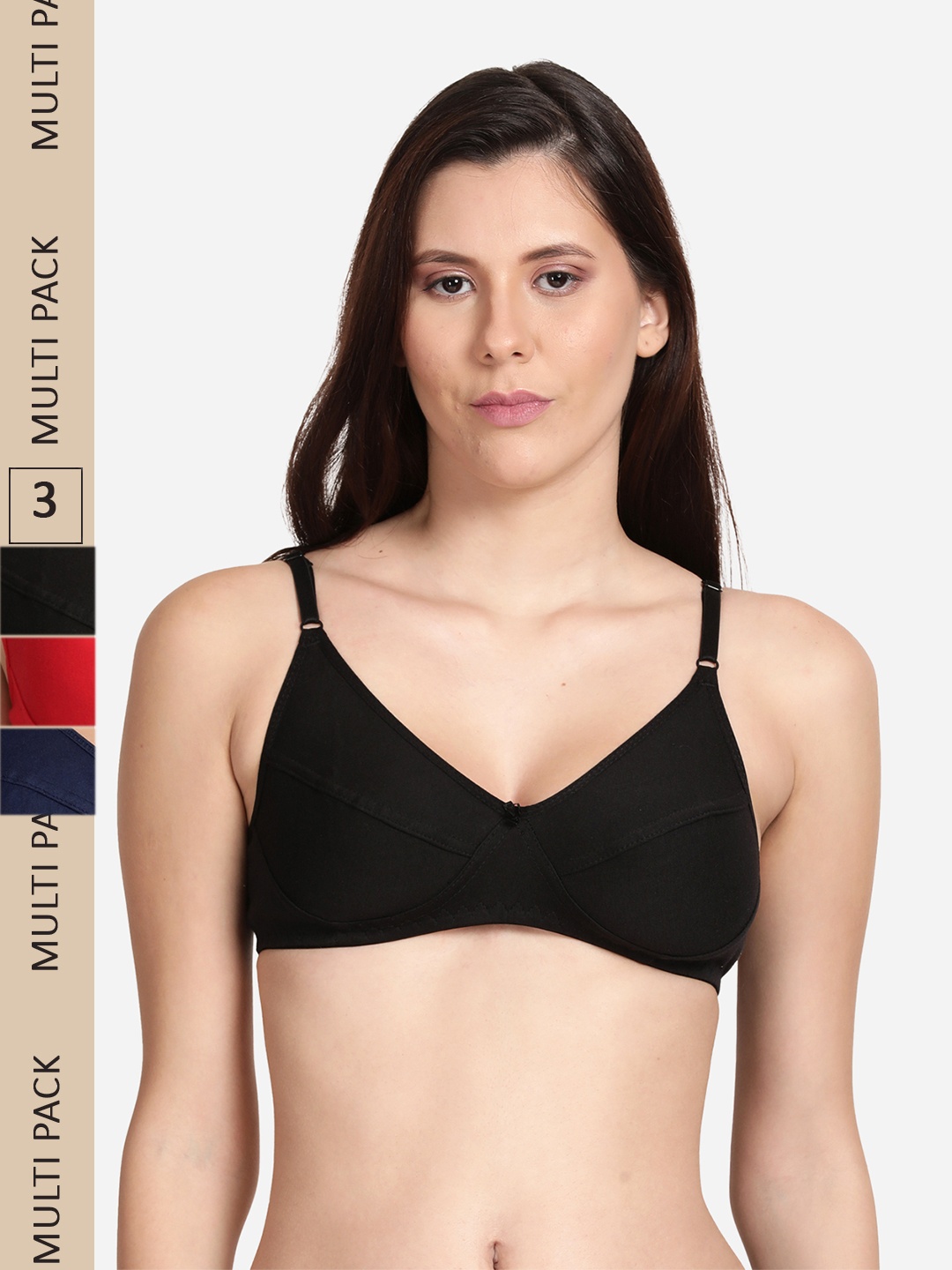 

shyaway Pack Of 3 Cotton Non Padded Non-Wired Bra, Black