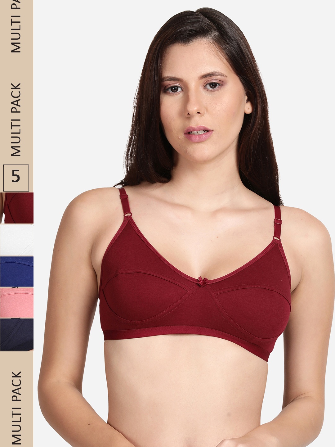 

shyaway Pack Of 5 Cotton Non Padded Non-Wired Bra, Navy blue