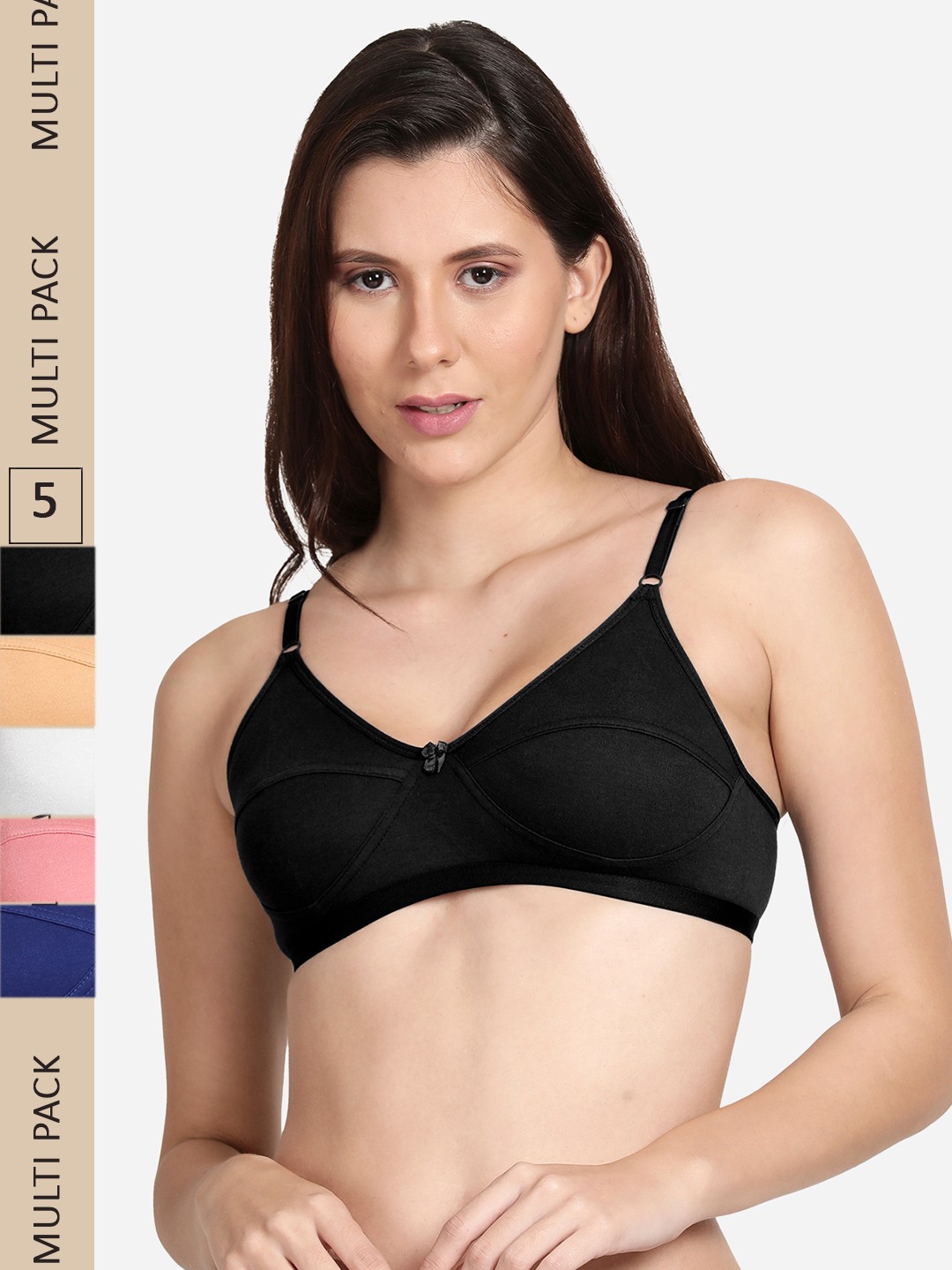 

shyaway Pack of 5 Non Padded Non-Wired Cotton Everyday Bra shyl-P5-00129-32, Black
