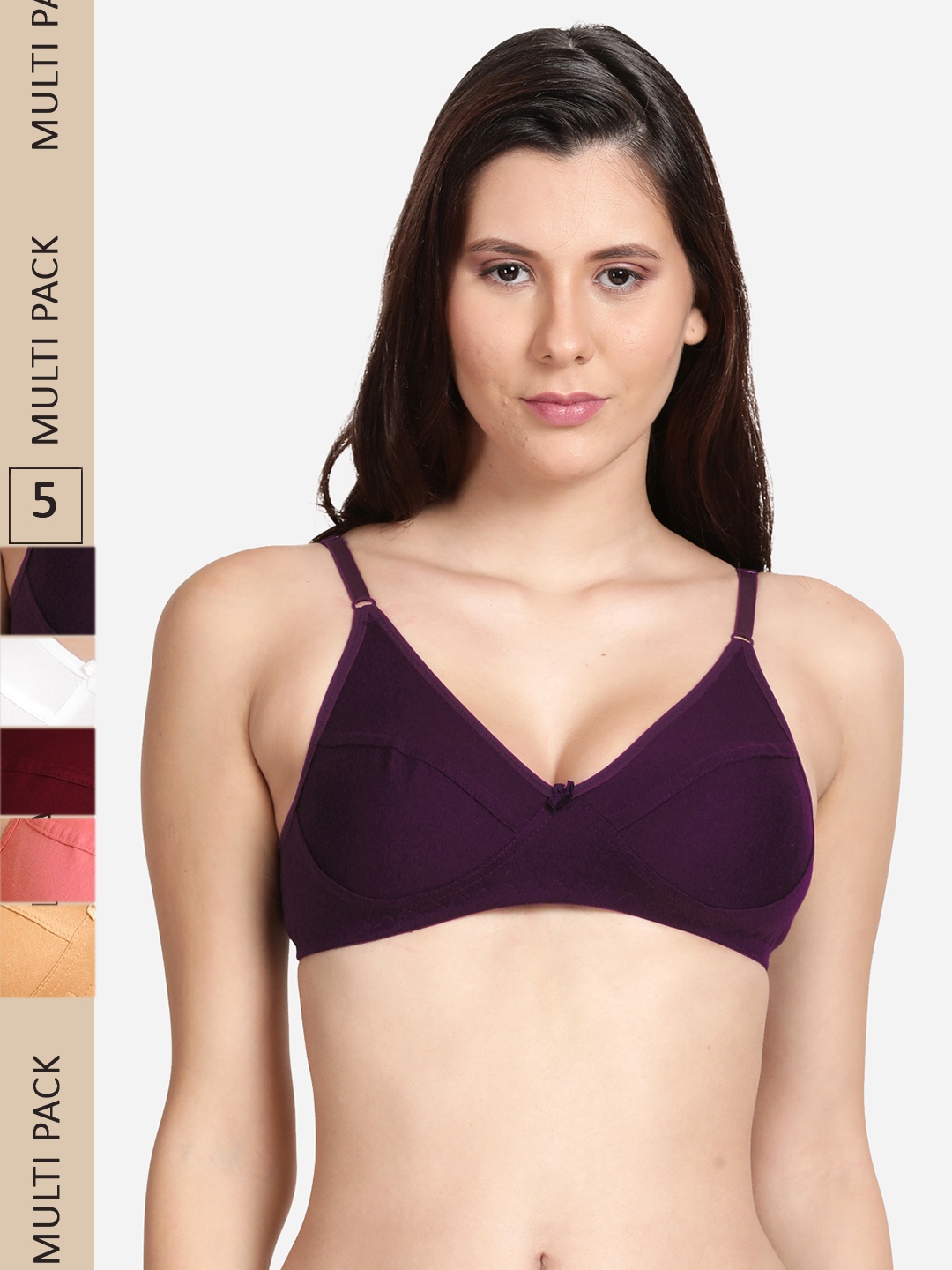 

shyaway Pack of 5 Non Padded Non-Wired Cotton Everyday Bra shyl-P5-00460-32B, Purple