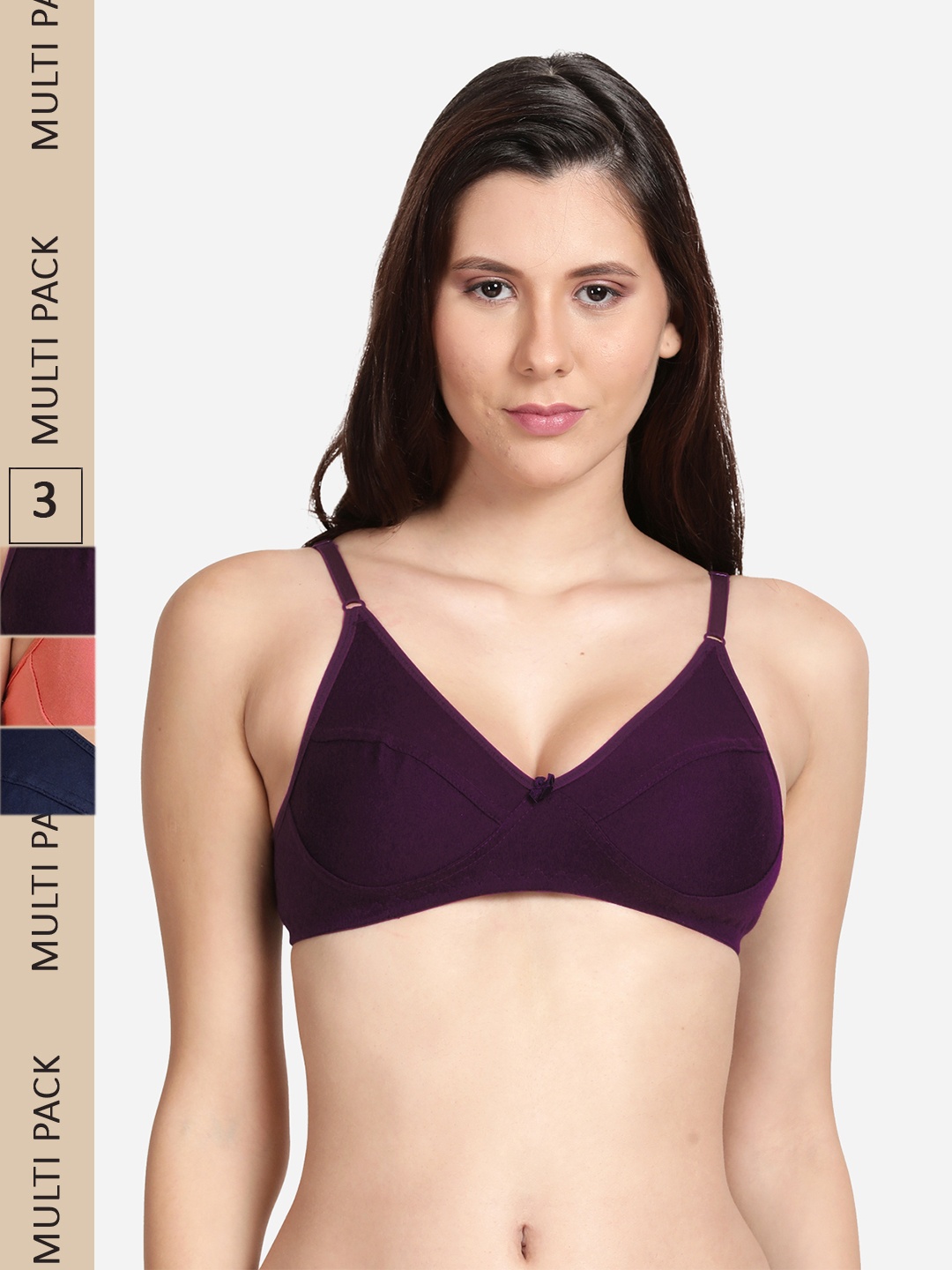 

shyaway Pack of 3 Non Padded Non-Wired Cotton Everyday Bra shyl-P3-00330, Purple