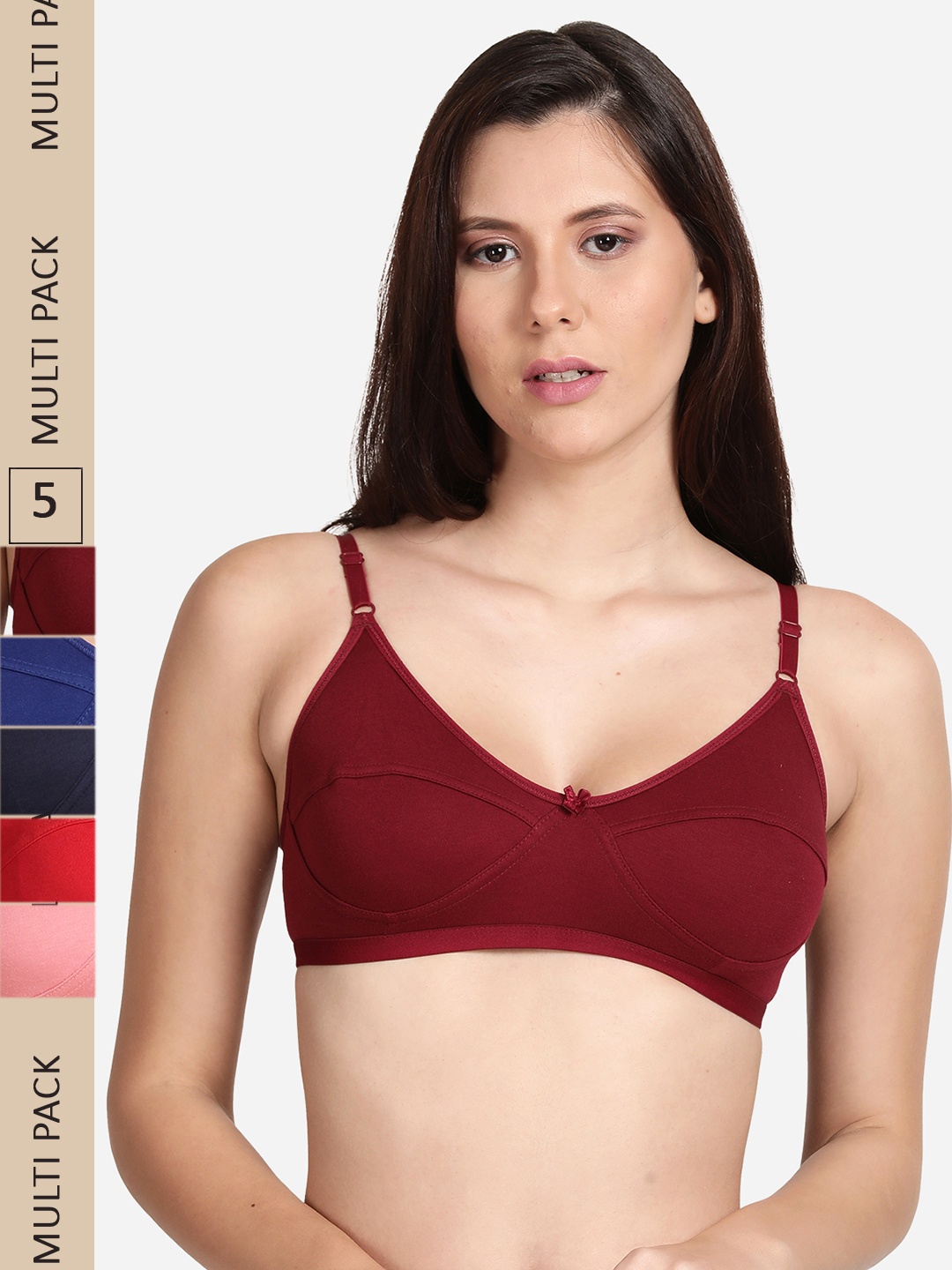 

shyaway Pack Of 5 Cotton Bra, Maroon