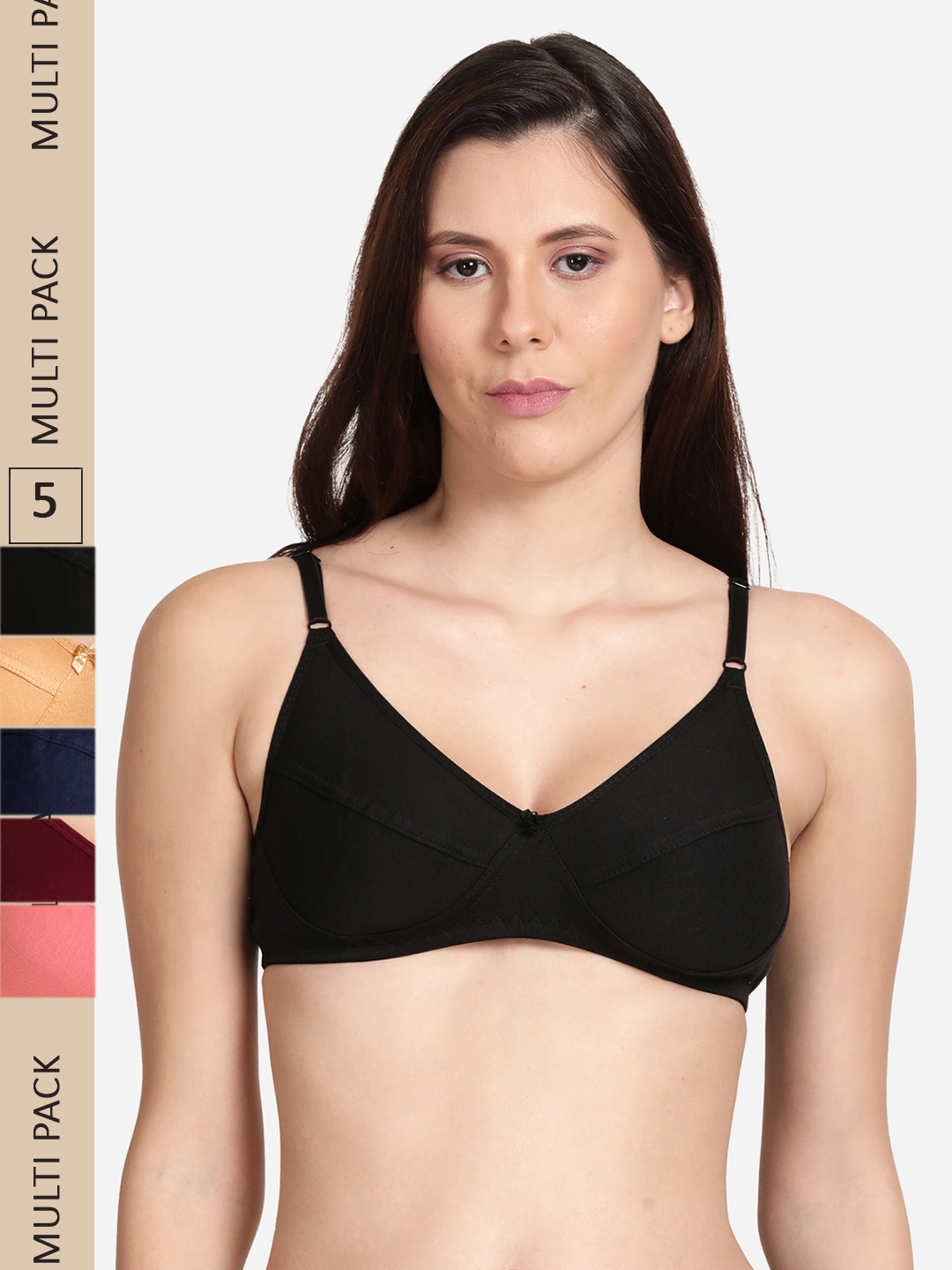 

shyaway Pack of 5 Cotton Non Padded Everyday Bra, Maroon