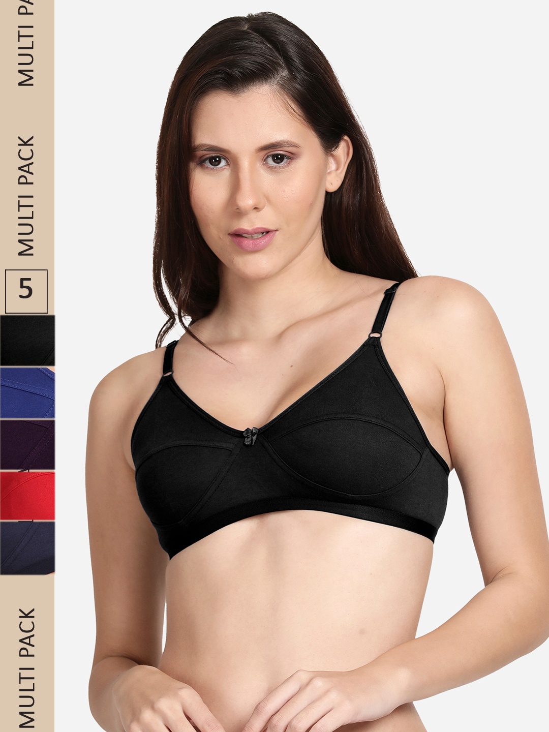 

shyaway Pack of 5 Cotton Non Padded Everyday Bra, Black