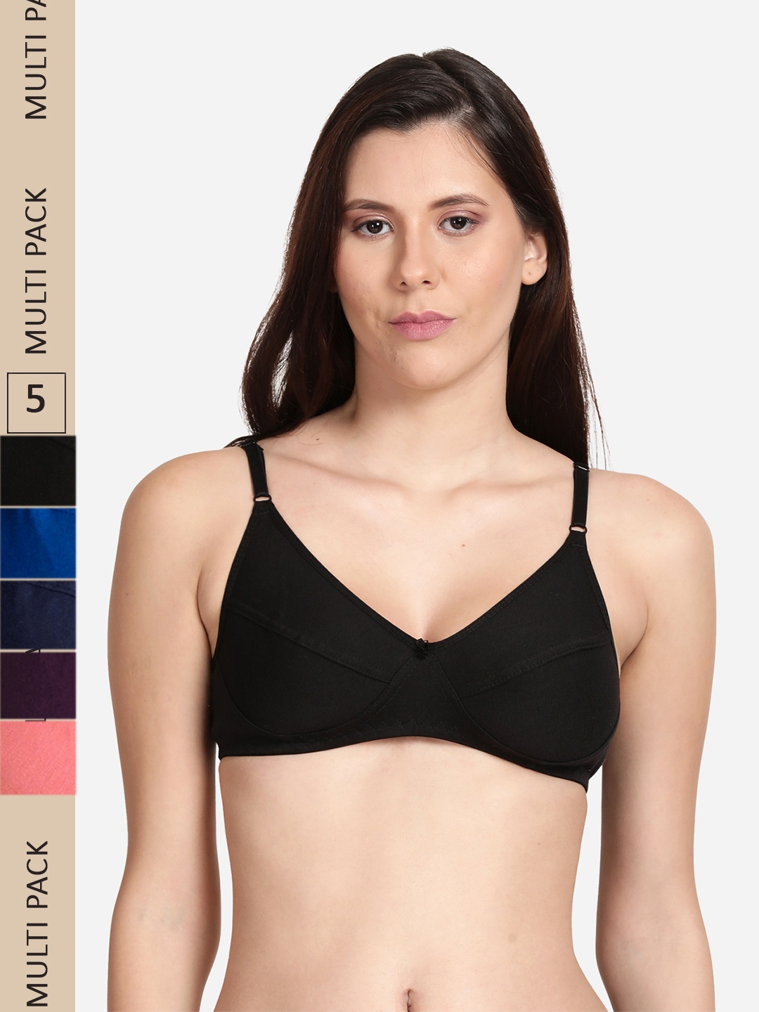 

shyaway Pack Of 5 Non Padded Low Support Bra, Black
