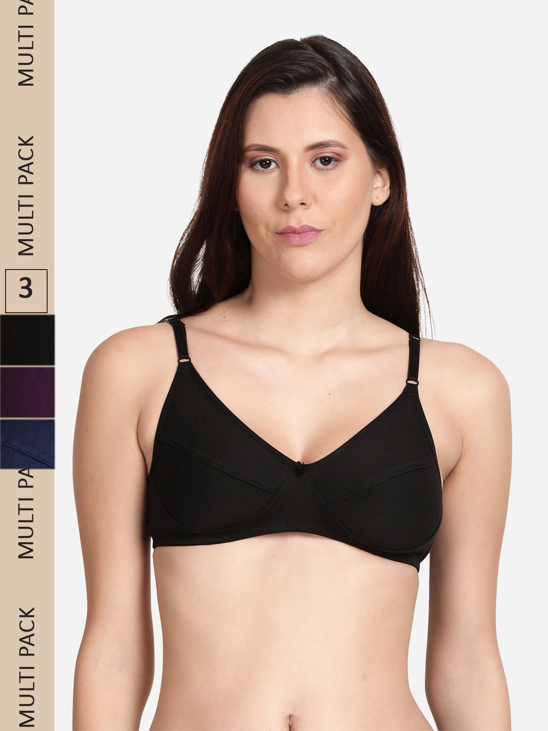 

shyaway Pack Of 3 Non Padded Low Support Bra, Navy blue