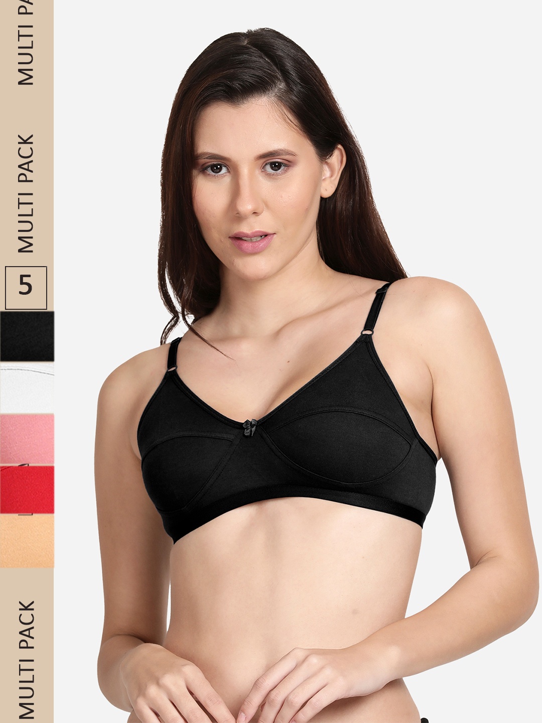 

shyaway Pack Of 5 Non Padded Low Support Bra, Pink