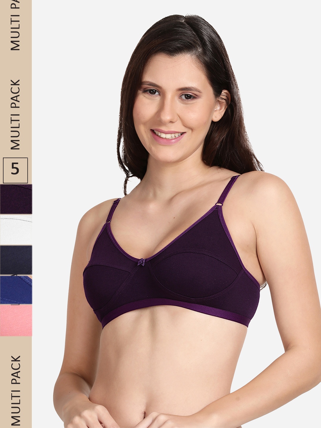 

shyaway Pack Of 5 Non Padded Low Support Bra, Purple