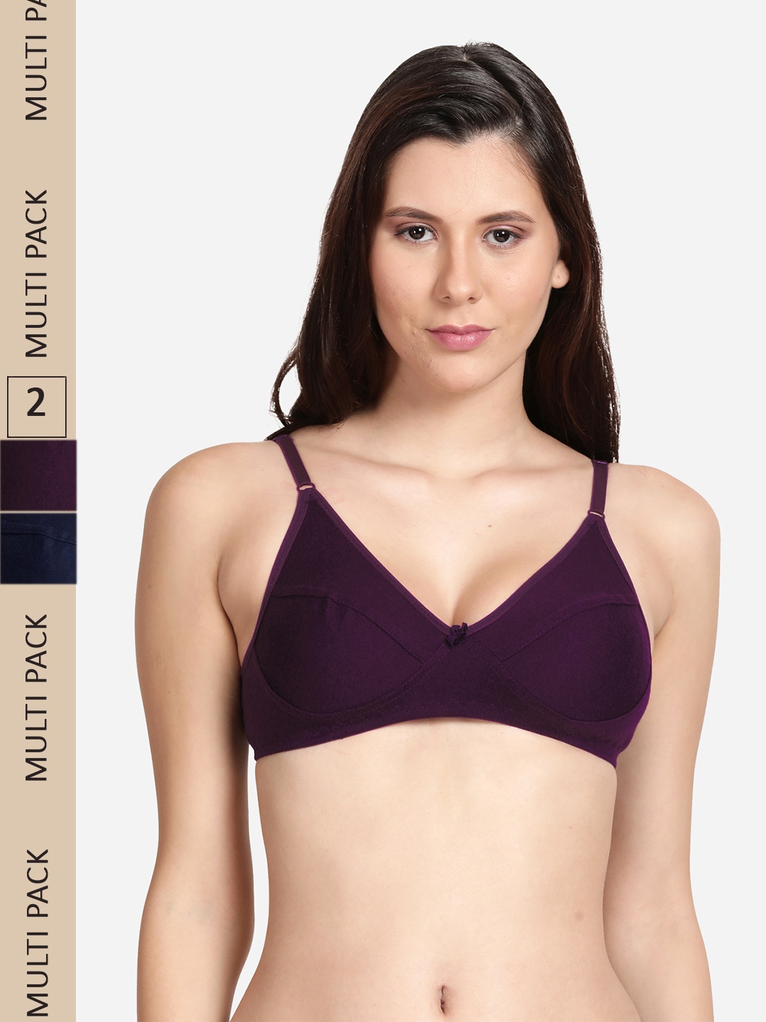 

shyaway Pack Of 2 Non Padded & Non Wired Cotton Everyday Bra, Navy blue