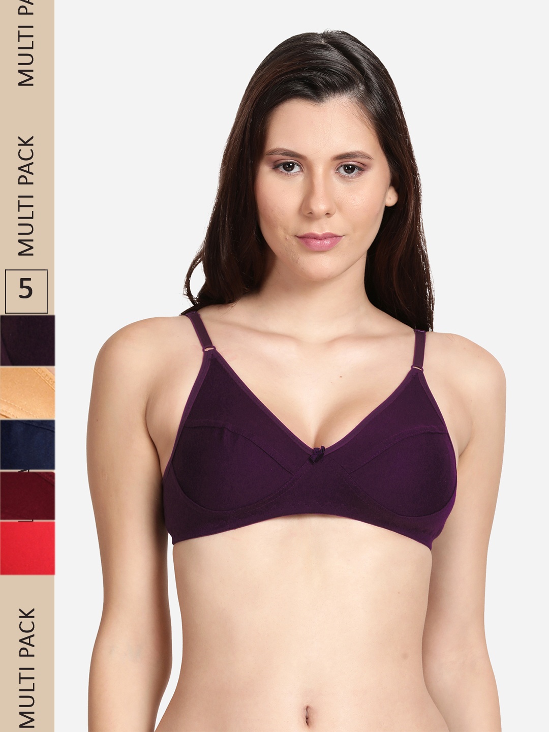 

shyaway Pack Of 5 Non Padded & Non Wired Everyday Cotton Bra, Navy blue