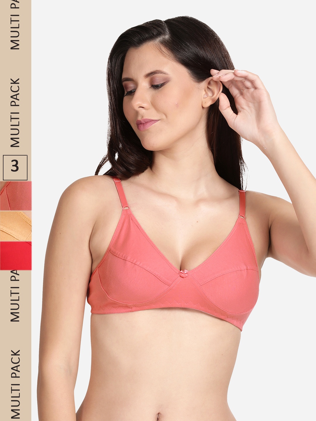 

shyaway Pack Of 3 Non Padded & Non Wired Everyday Cotton Bra, Red