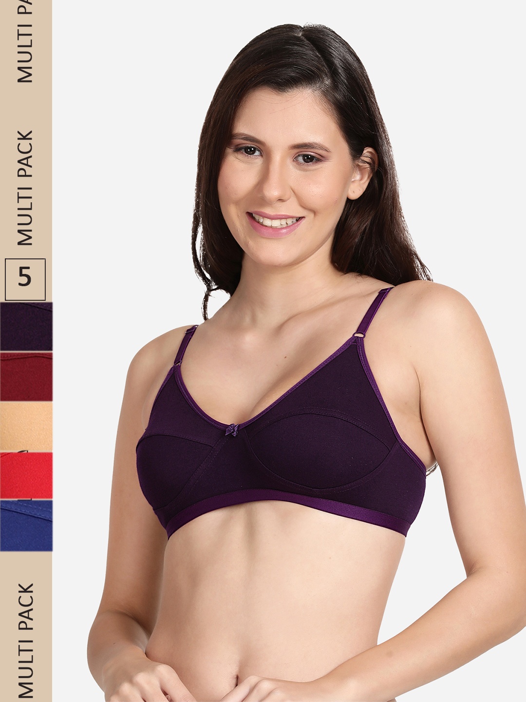 

shyaway Pack Of 5 Non Padded & Non Wired Everyday Cotton Bra, Maroon