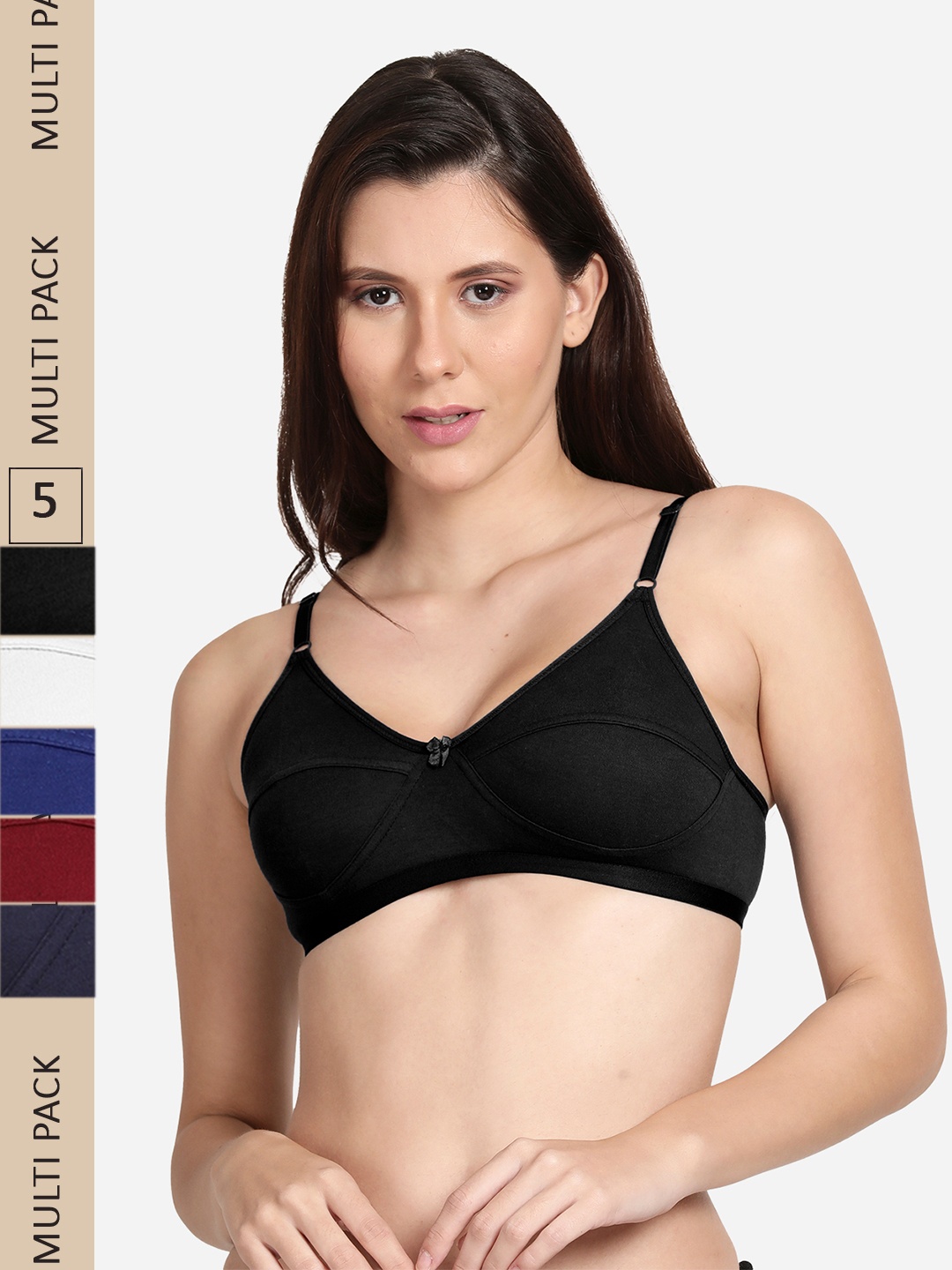 

shyaway Pack Of 5 Non Padded & Non Wired Cotton Everyday Bra, Maroon
