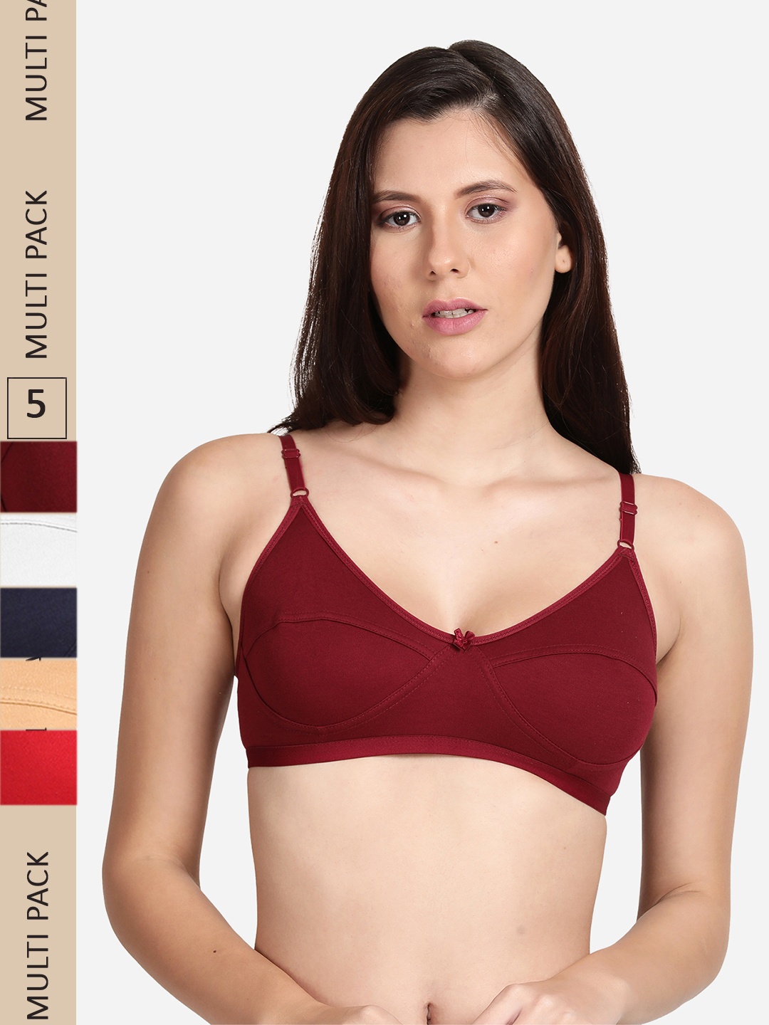 

shyaway Pack Of 5 Non Padded & Non Wired Cotton Everyday Bra, Maroon