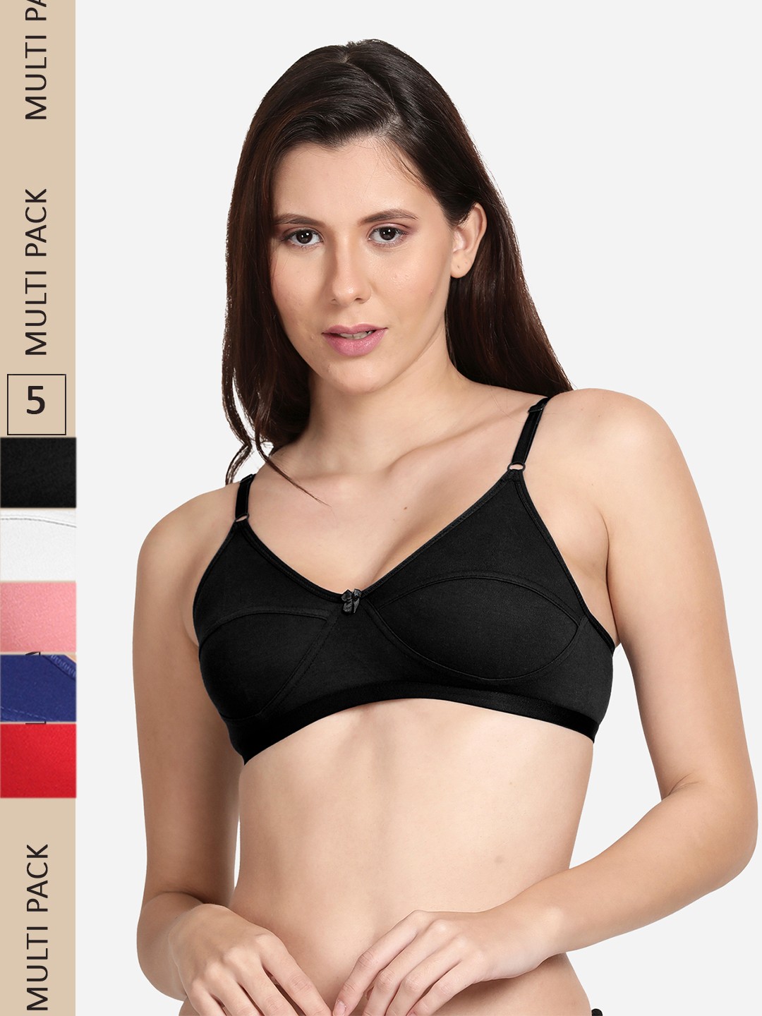 

shyaway Pack Of 5 Non Padded Non Wired Cotton Everyday Bra, Pink